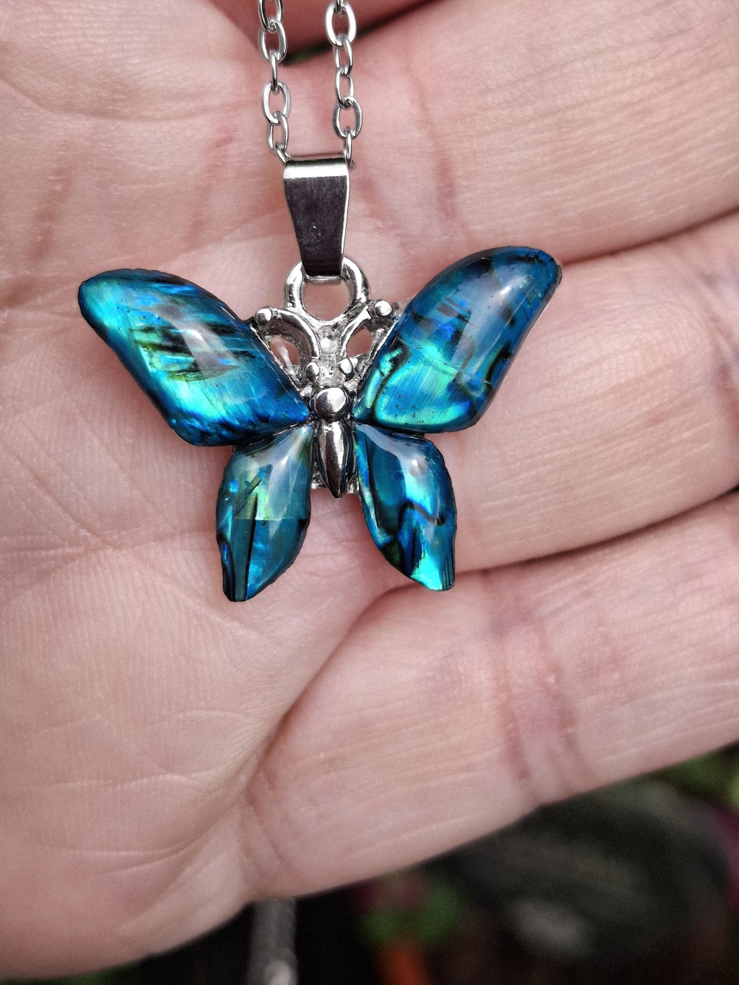 Blue Abalone Shell Butterfly Necklace - Choose Your Chain Style