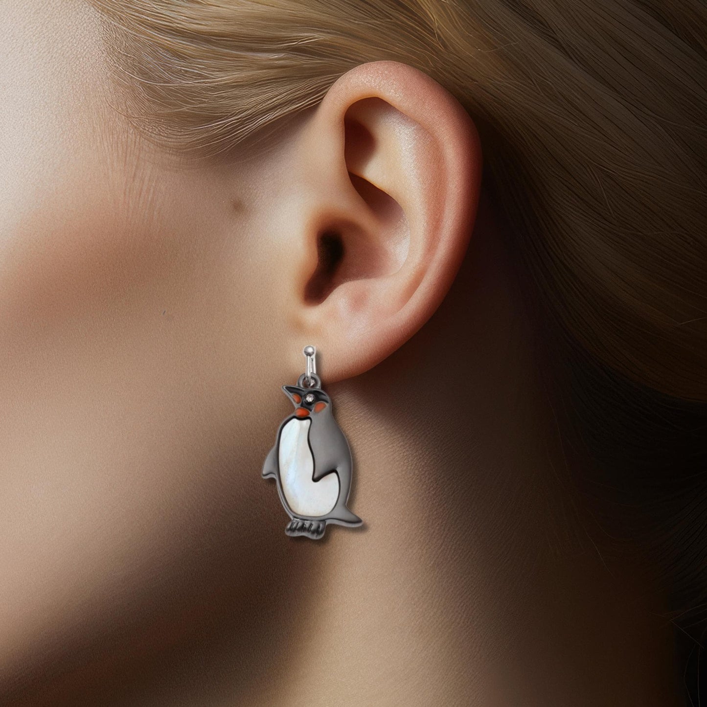 Emperor Penguin Bird Mother of Pearl Shell Earrings - Choose You Ear Wire