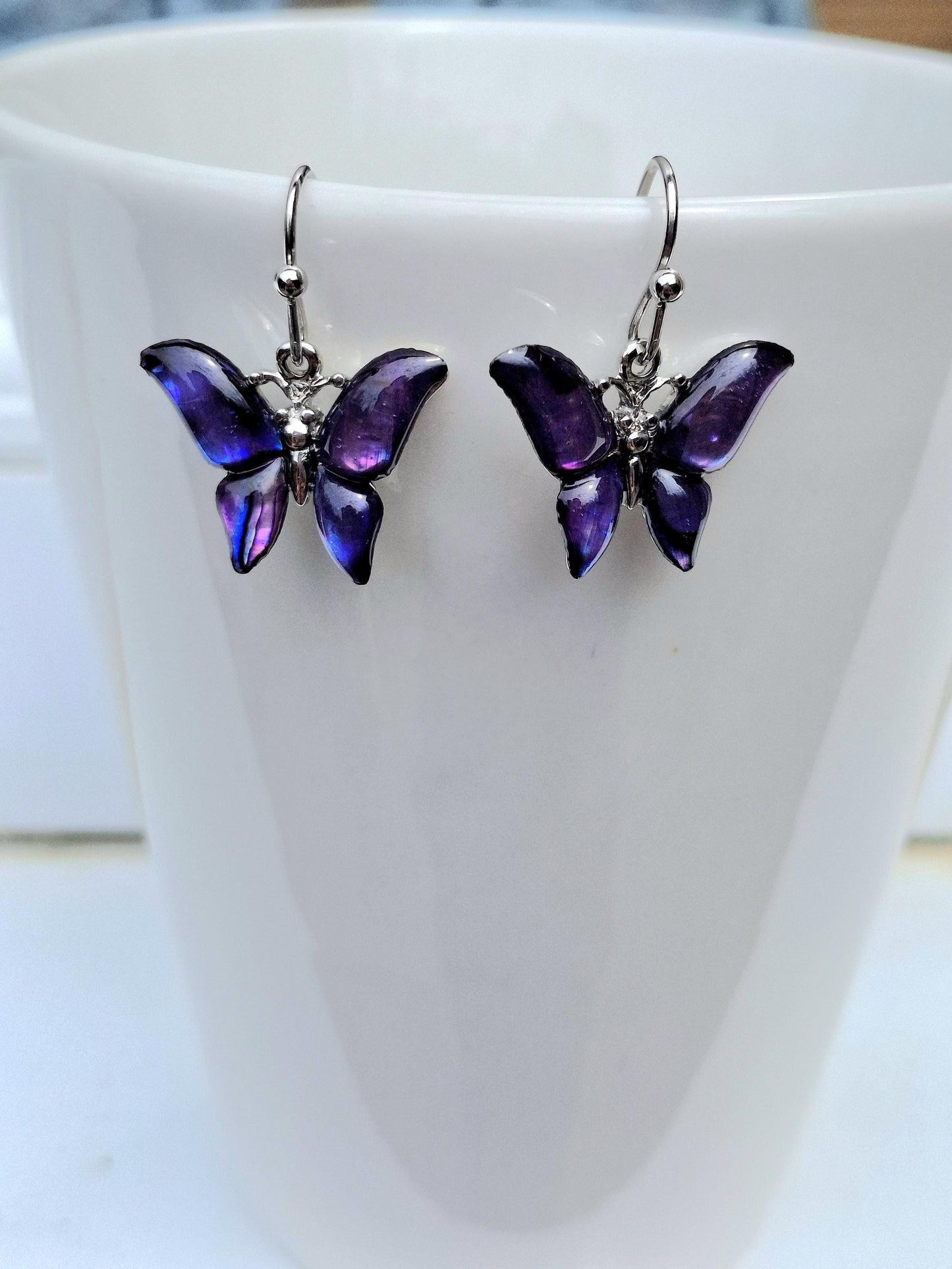 Purple Butterfly Abalone Shell Earrings - Choose Your Ear Wire