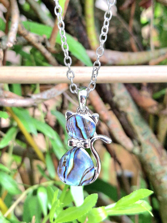 Abalone Shell Cat Necklace: Choose Your Chain Style