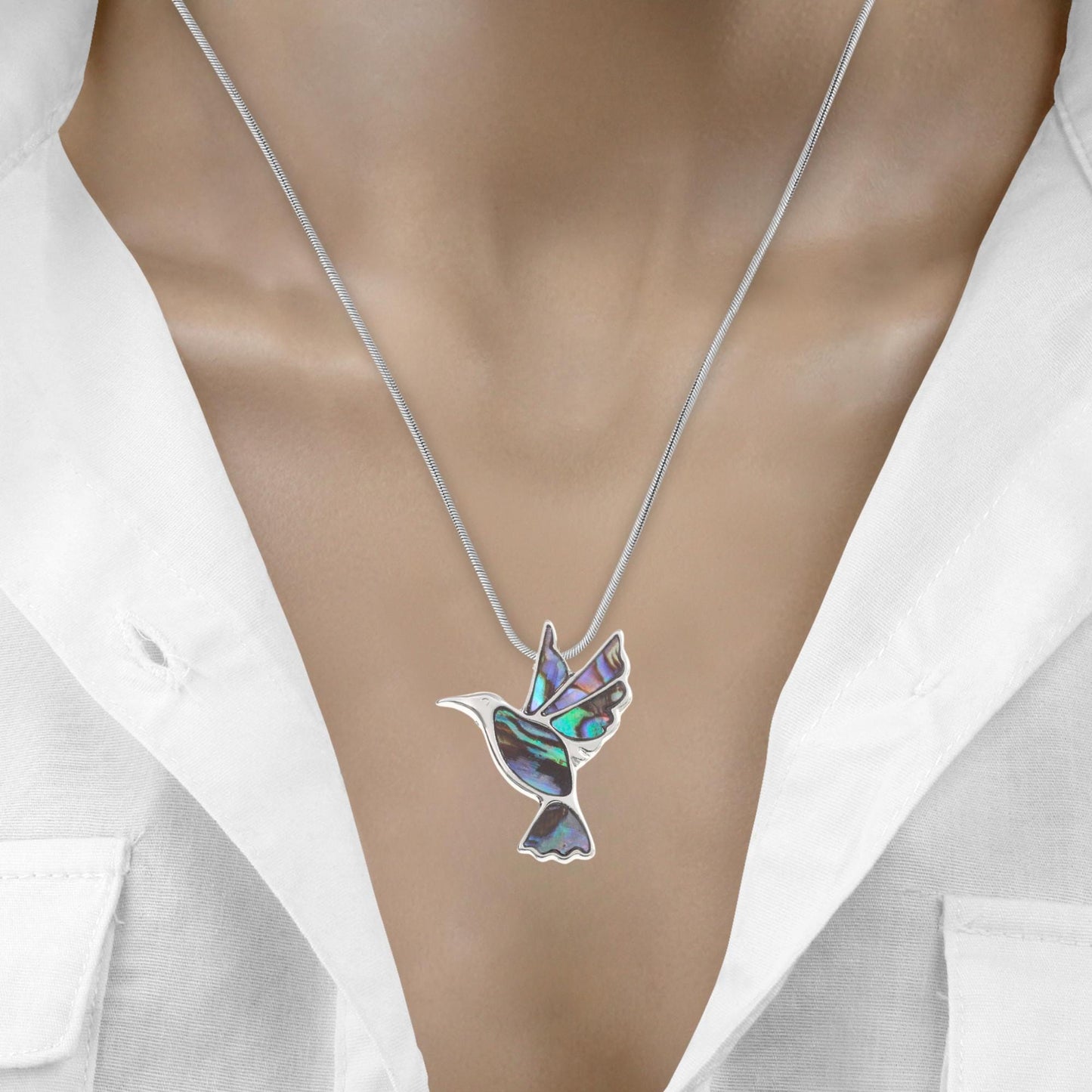 Abalone Shell Hummingbird Necklace - Choose Your Chain Style