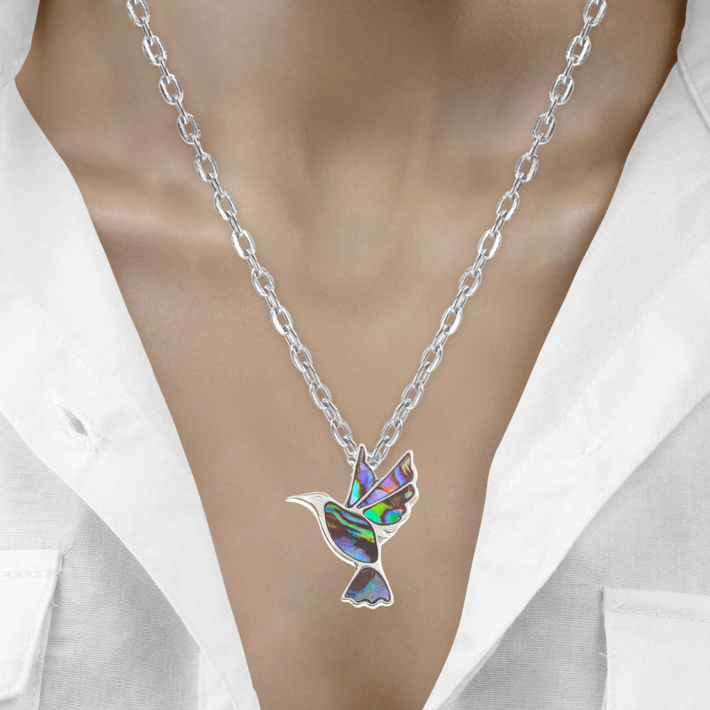 Abalone Shell Hummingbird Necklace - Choose Your Chain Style