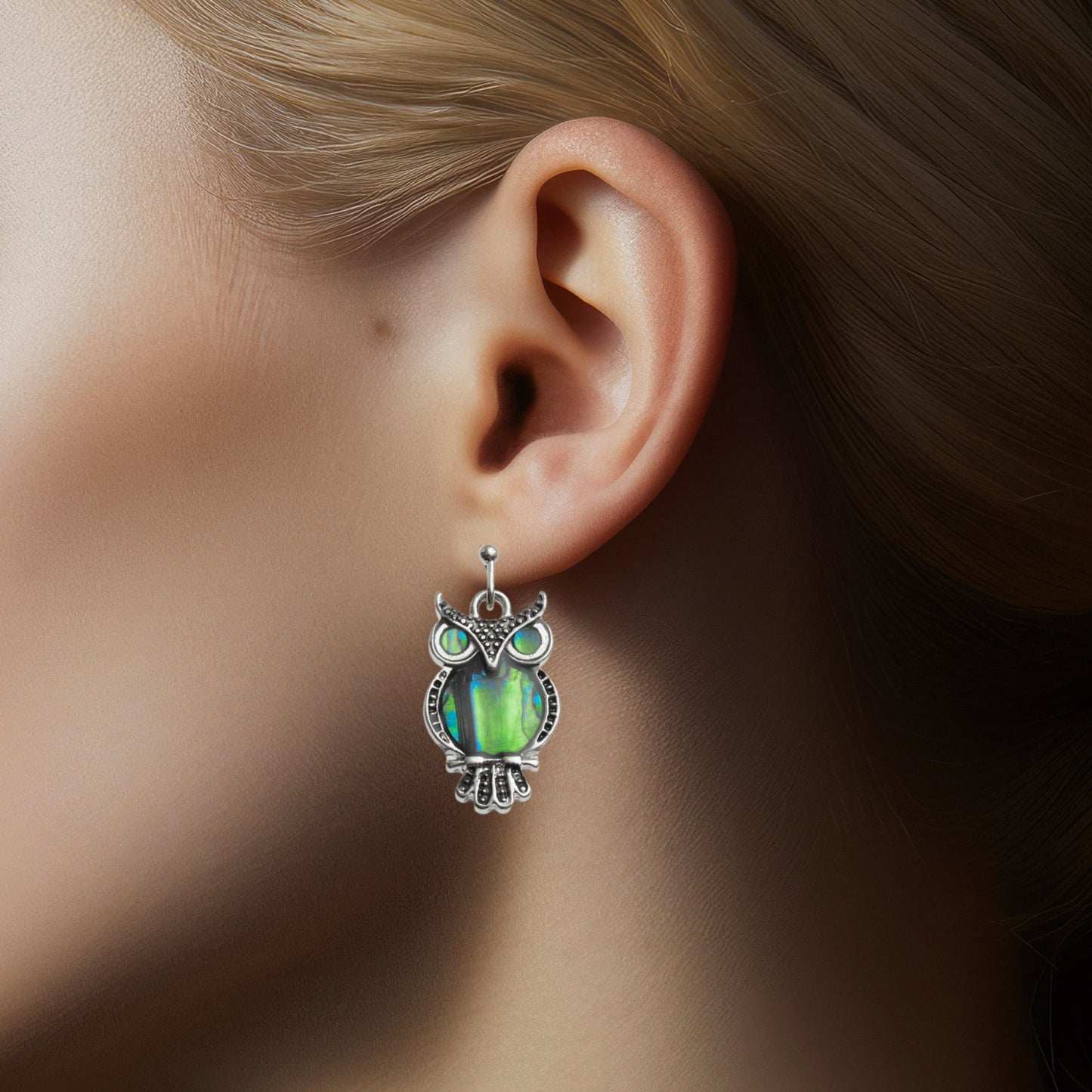 Abalone Shell Owl Bird Earrings - Choose Your Ear Wire