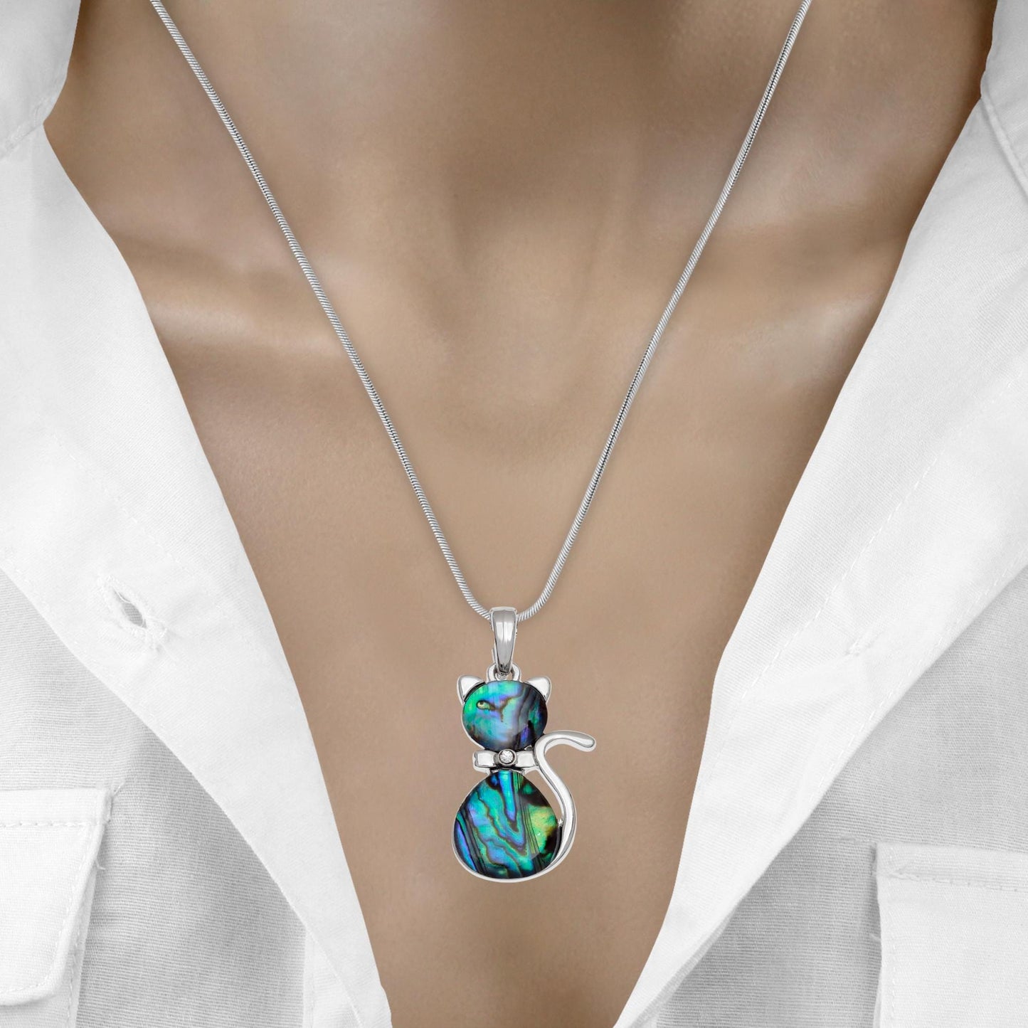 Abalone Shell Cat Necklace: Choose Your Chain Style