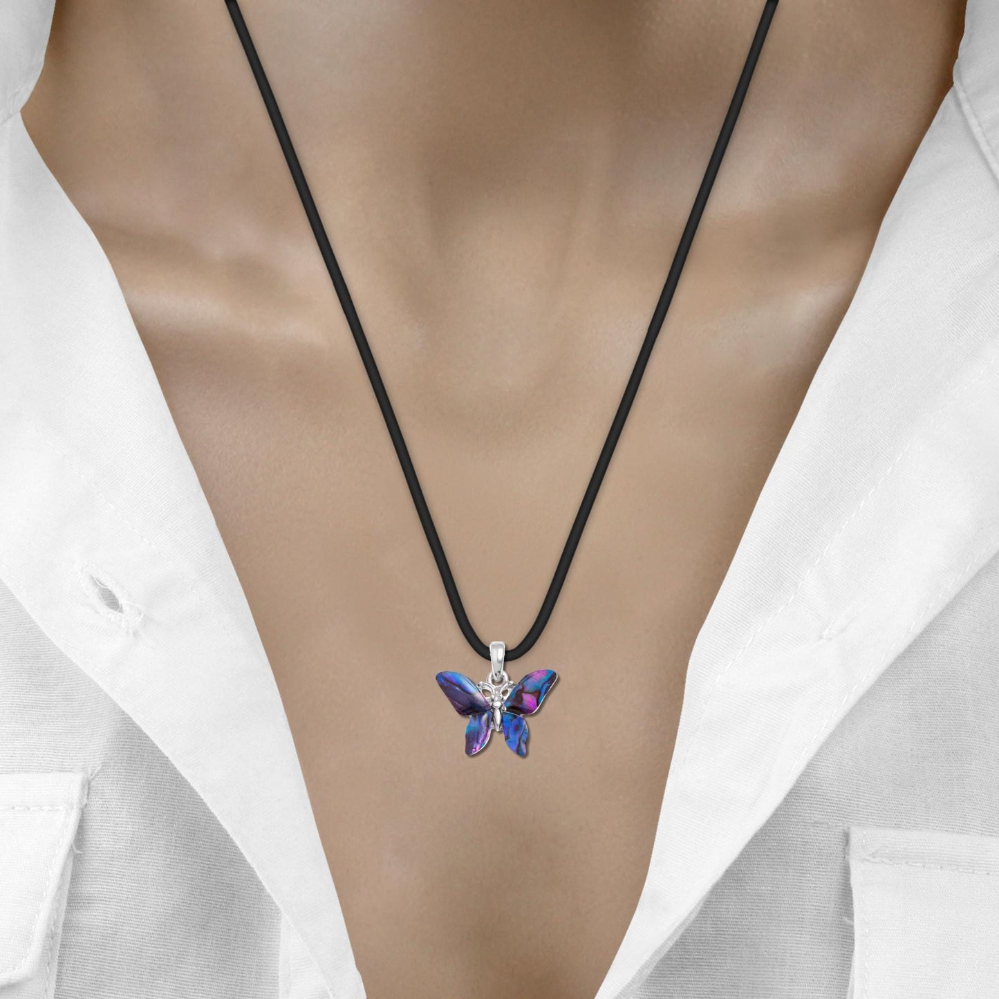 Purple Abalone Shell Butterfly Necklace - Choose Your Chain Style