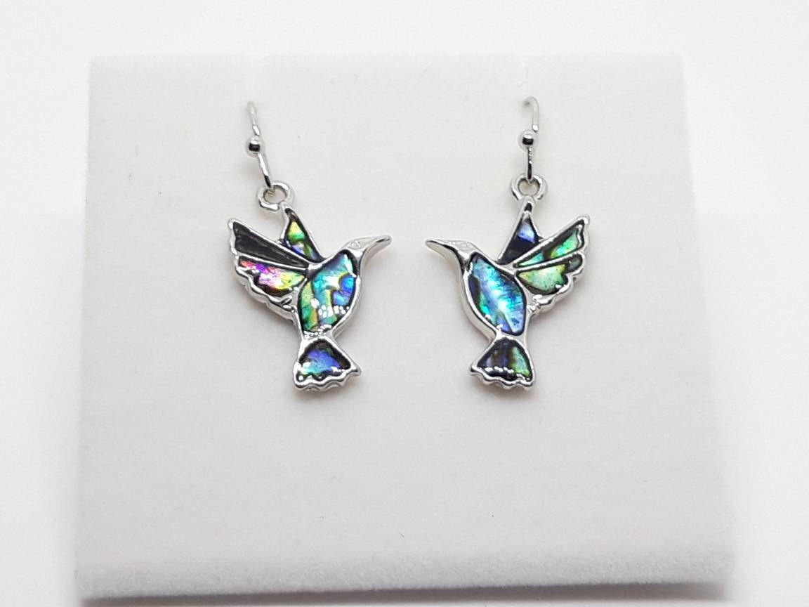 Abalone Shell Hummingbird Earrings - Choose Your Ear Wire
