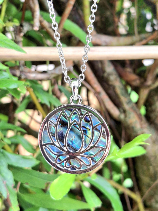 Abalone Shell Lotus Flower Necklace - Choose Your Chain Style