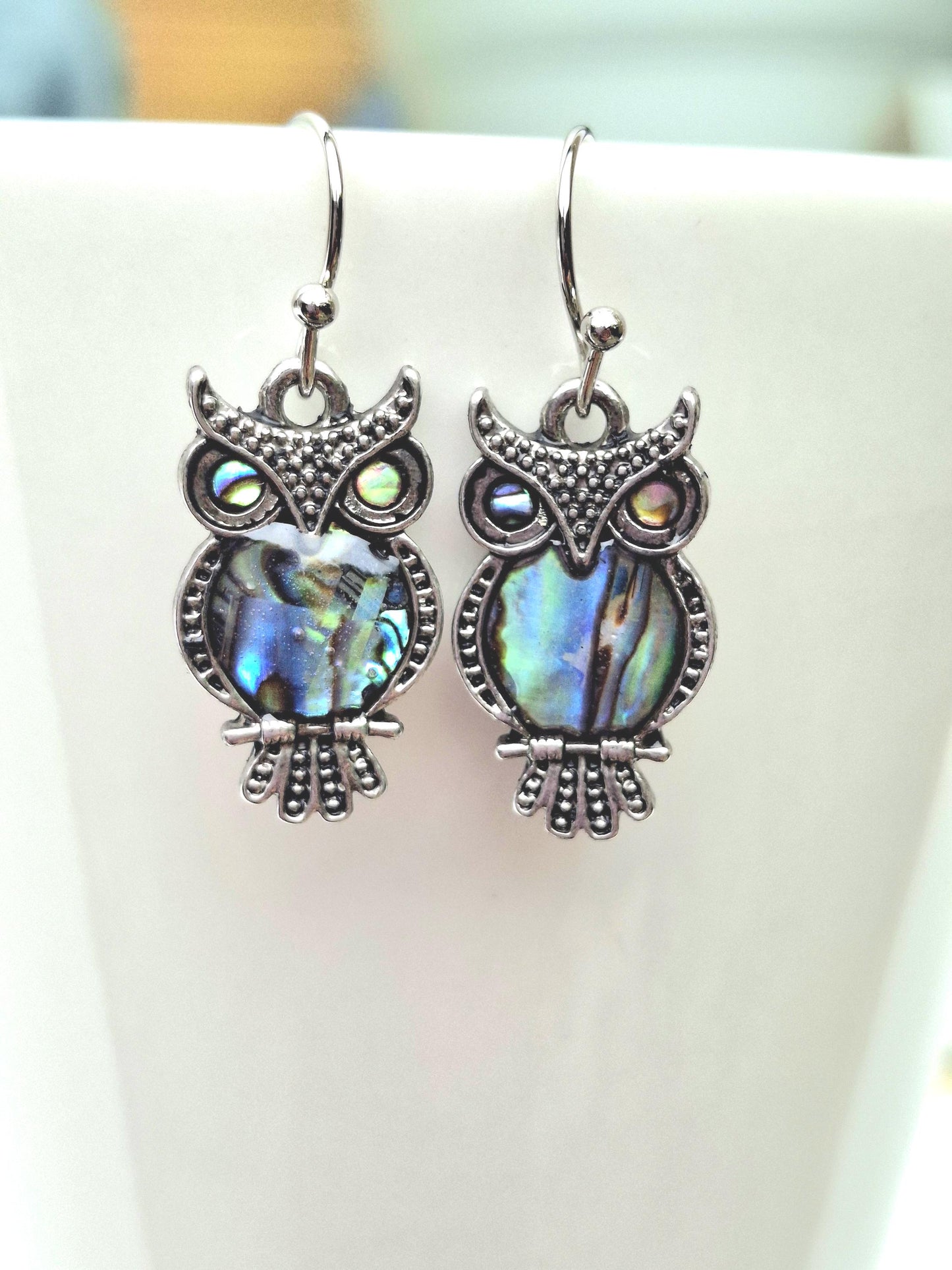 Abalone Shell Owl Bird Earrings - Choose Your Ear Wire
