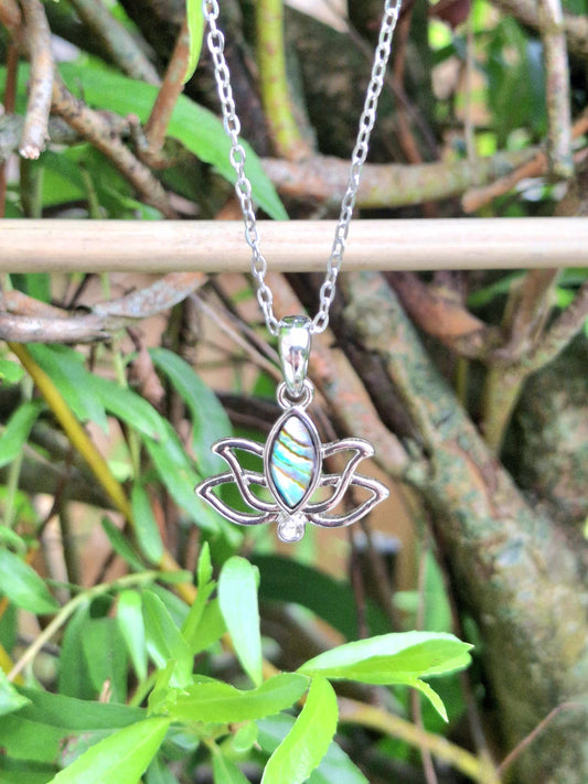 Abalone Shell Lotus Flower Necklace - Choose Your Chain Style