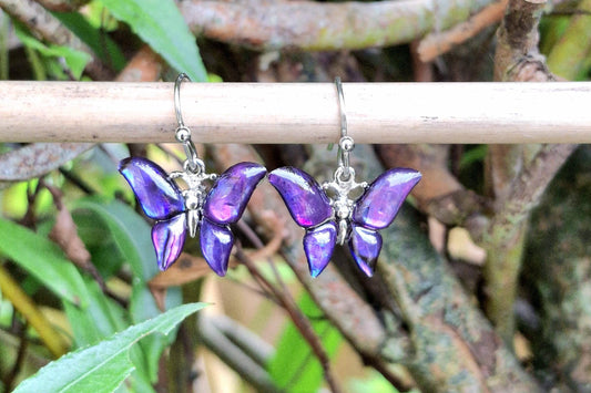 Purple Butterfly Abalone Shell Earrings - Choose Your Ear Wire