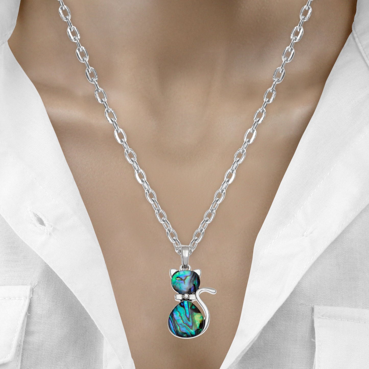 Abalone Shell Cat Necklace: Choose Your Chain Style