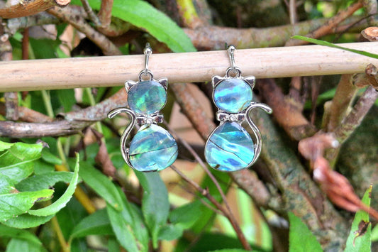 Abalone Shell Cat Earrings - Choose Your Ear Wire