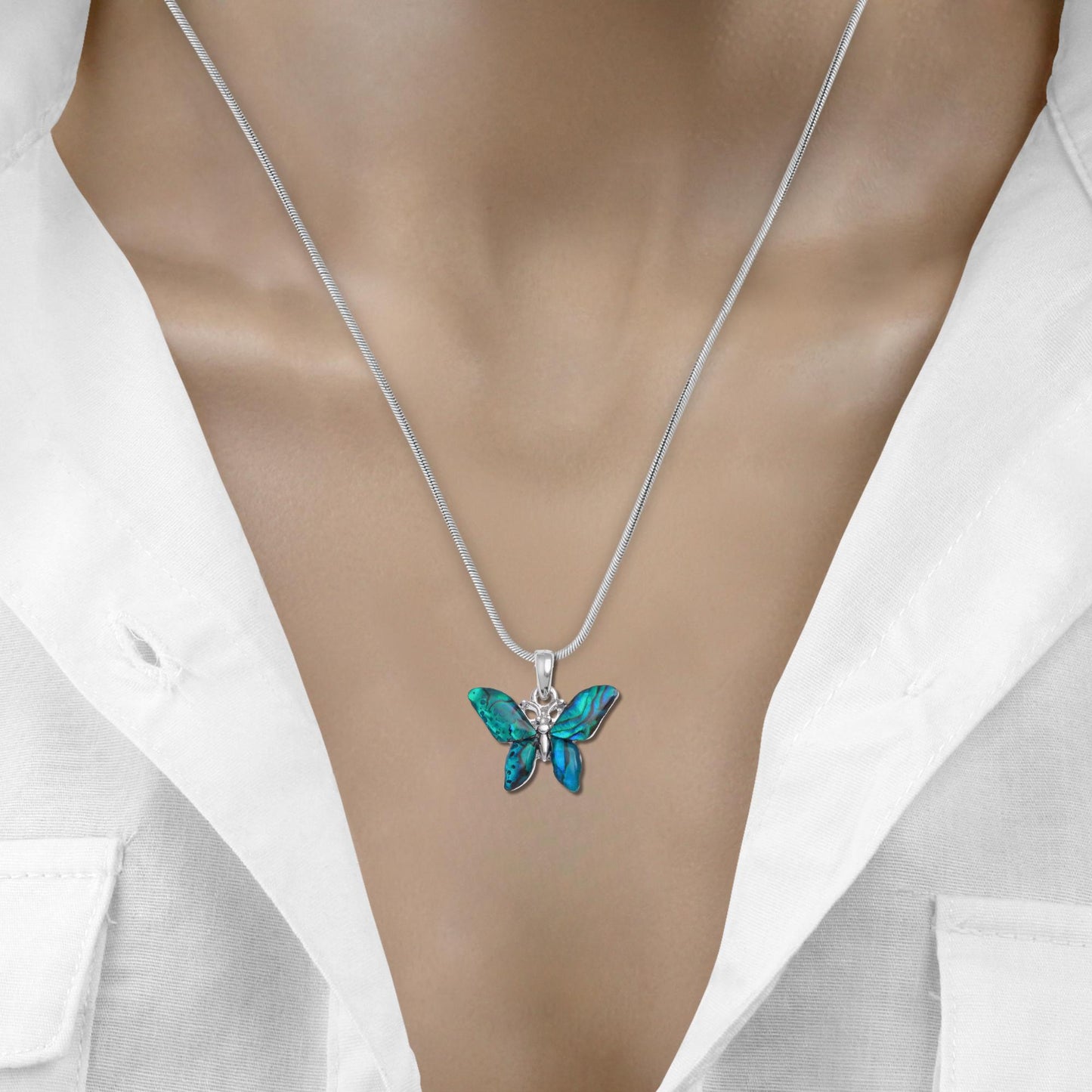 Blue Abalone Shell Butterfly Necklace - Choose Your Chain Style