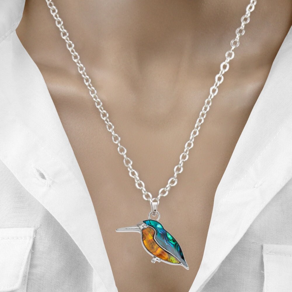 Abalone Kingfisher Bird Necklace - Choose Your Chain Style