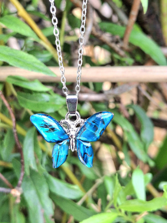 Blue Abalone Shell Butterfly Necklace - Choose Your Chain Style