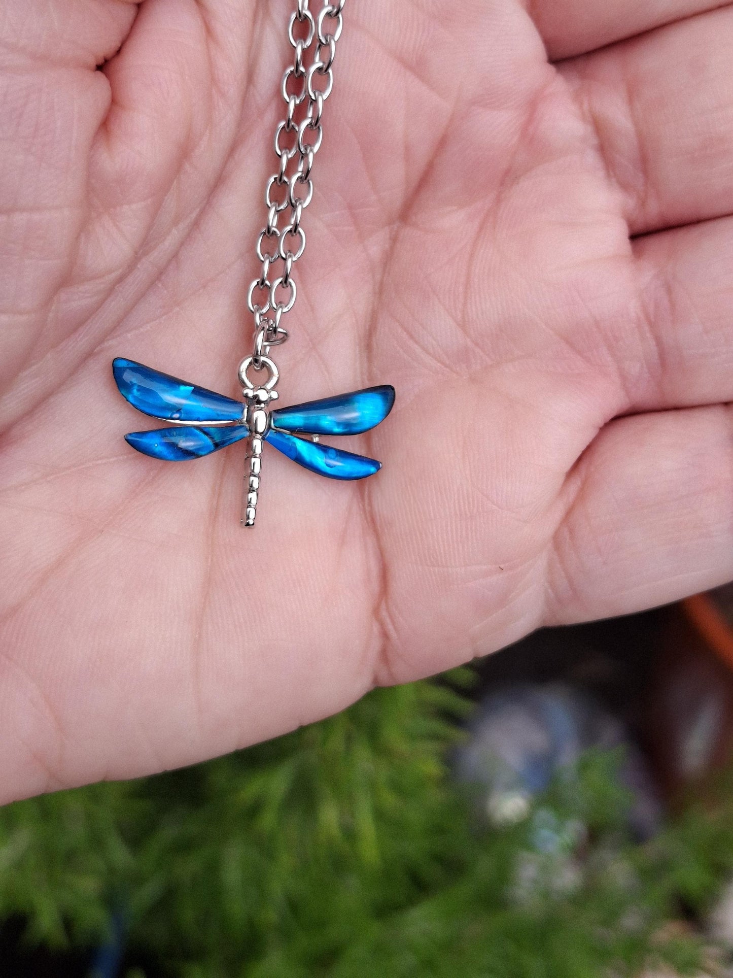 Blue Abalone Shell Dragonfly Necklace - Choose Your Chain Style