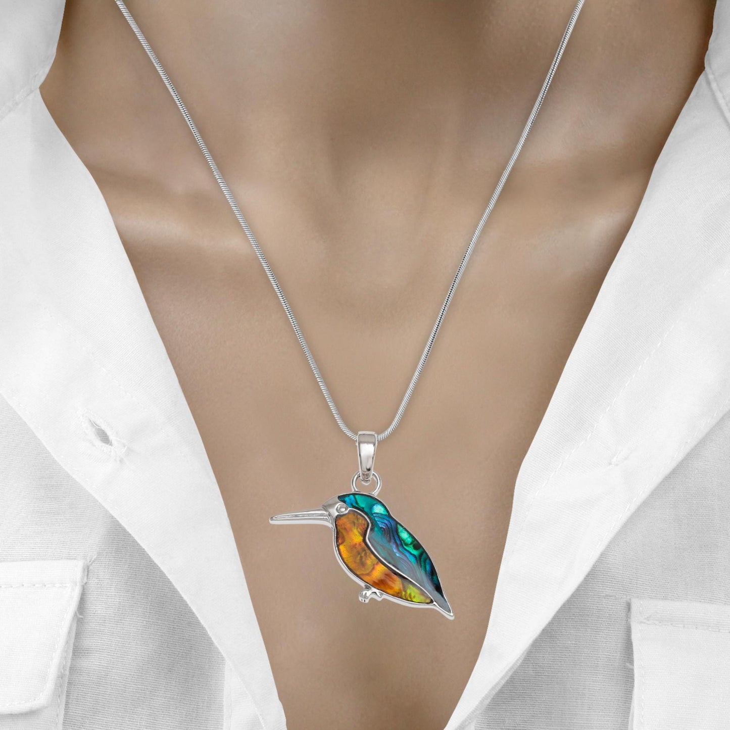 Abalone Kingfisher Bird Necklace - Choose Your Chain Style