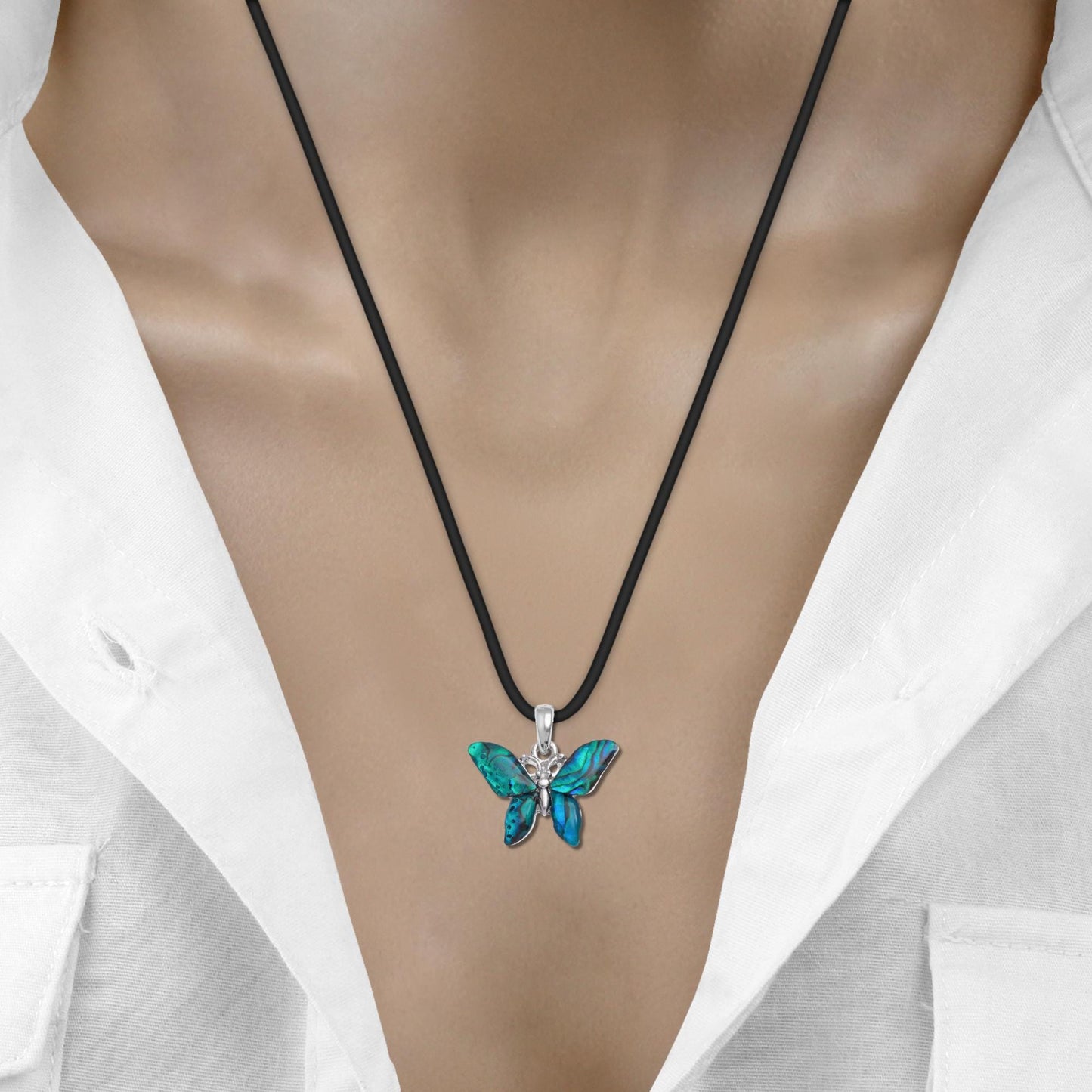 Blue Abalone Shell Butterfly Necklace - Choose Your Chain Style