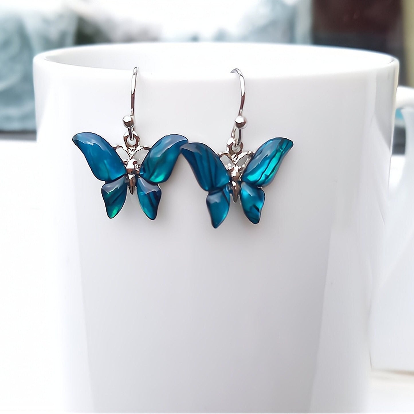 Blue Abalone Shell Butterfly Earrings - Choose Your Ear Wire