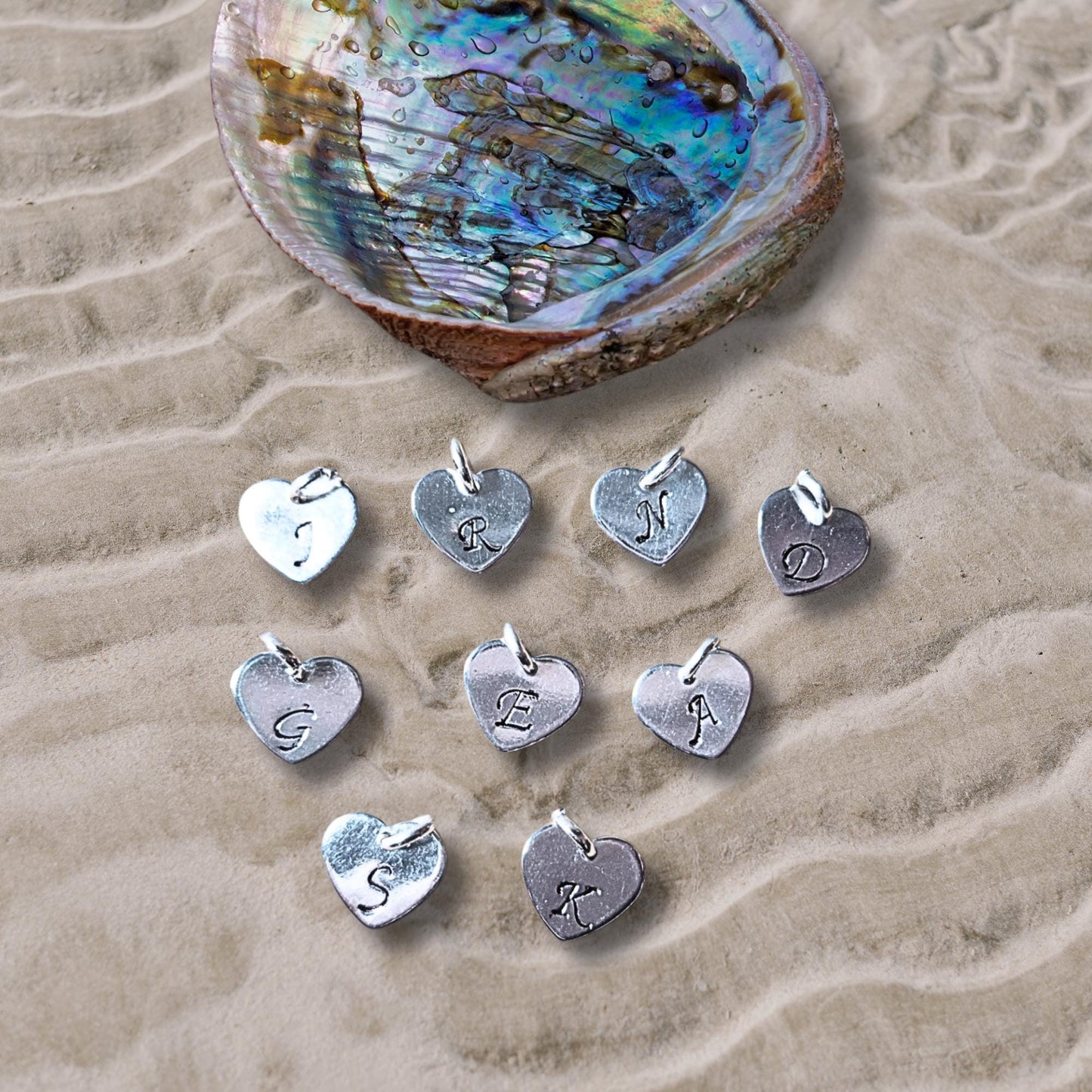 Personalised Paw Print Necklace with Abalone Shell & Initial Heart Charm