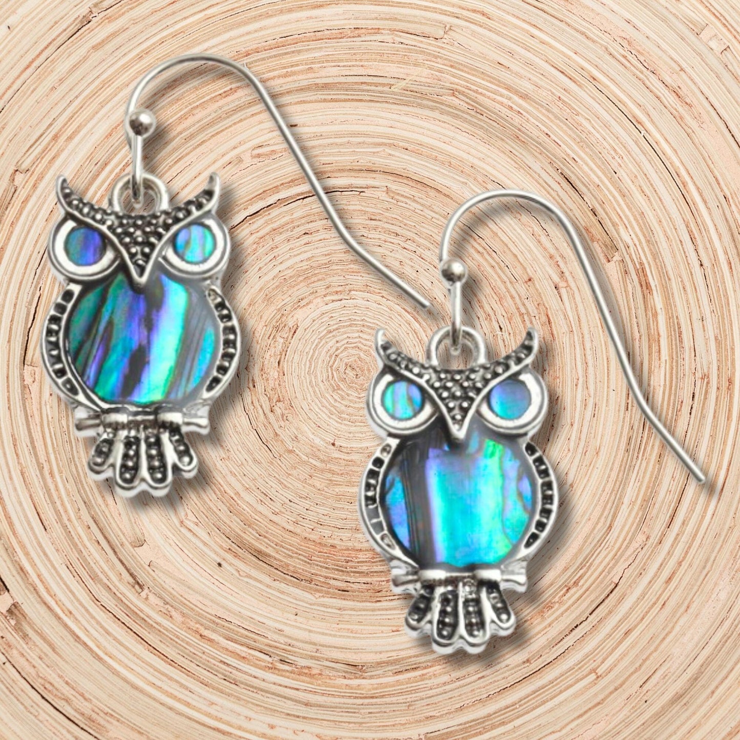 Abalone Shell Owl Bird Earrings - Choose Your Ear Wire