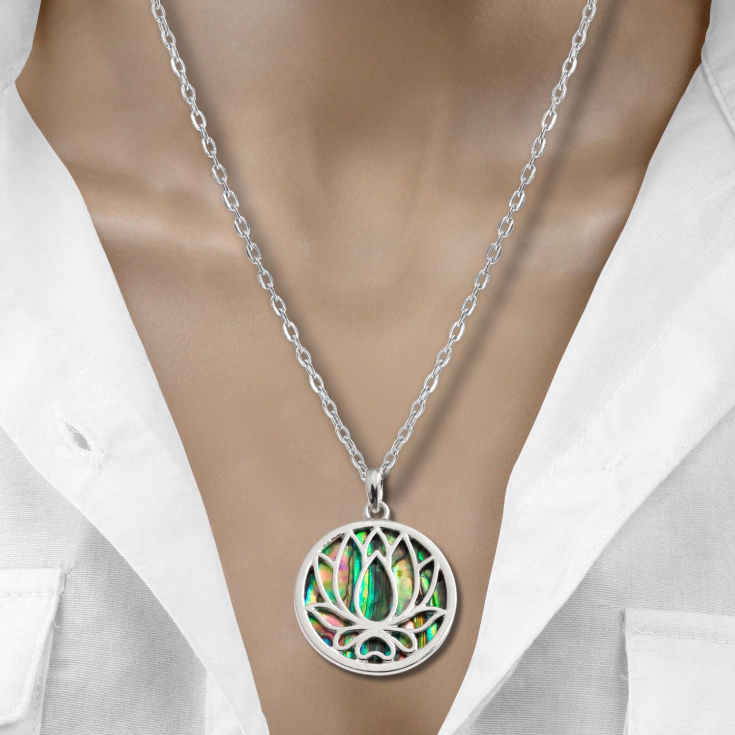 Abalone Shell Lotus Flower Necklace - Choose Your Chain Style