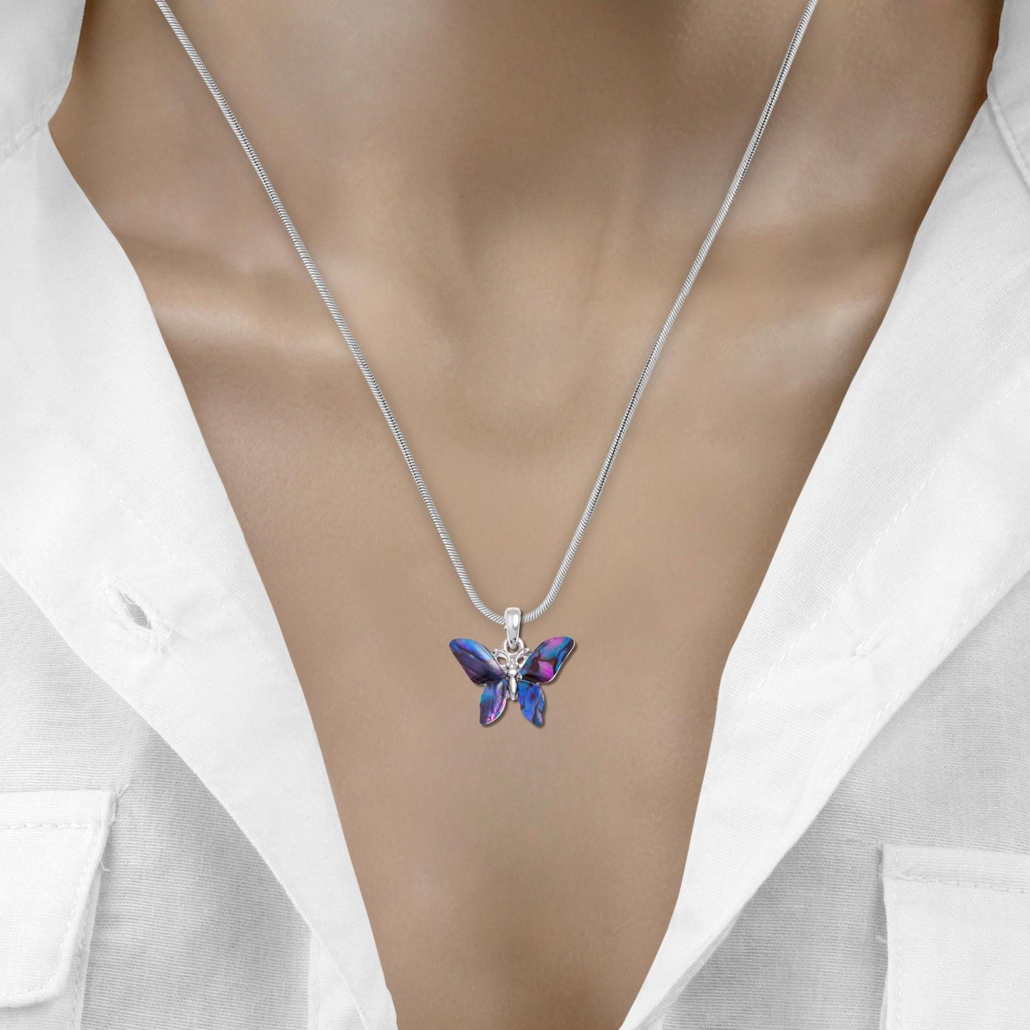 Purple Abalone Shell Butterfly Necklace - Choose Your Chain Style