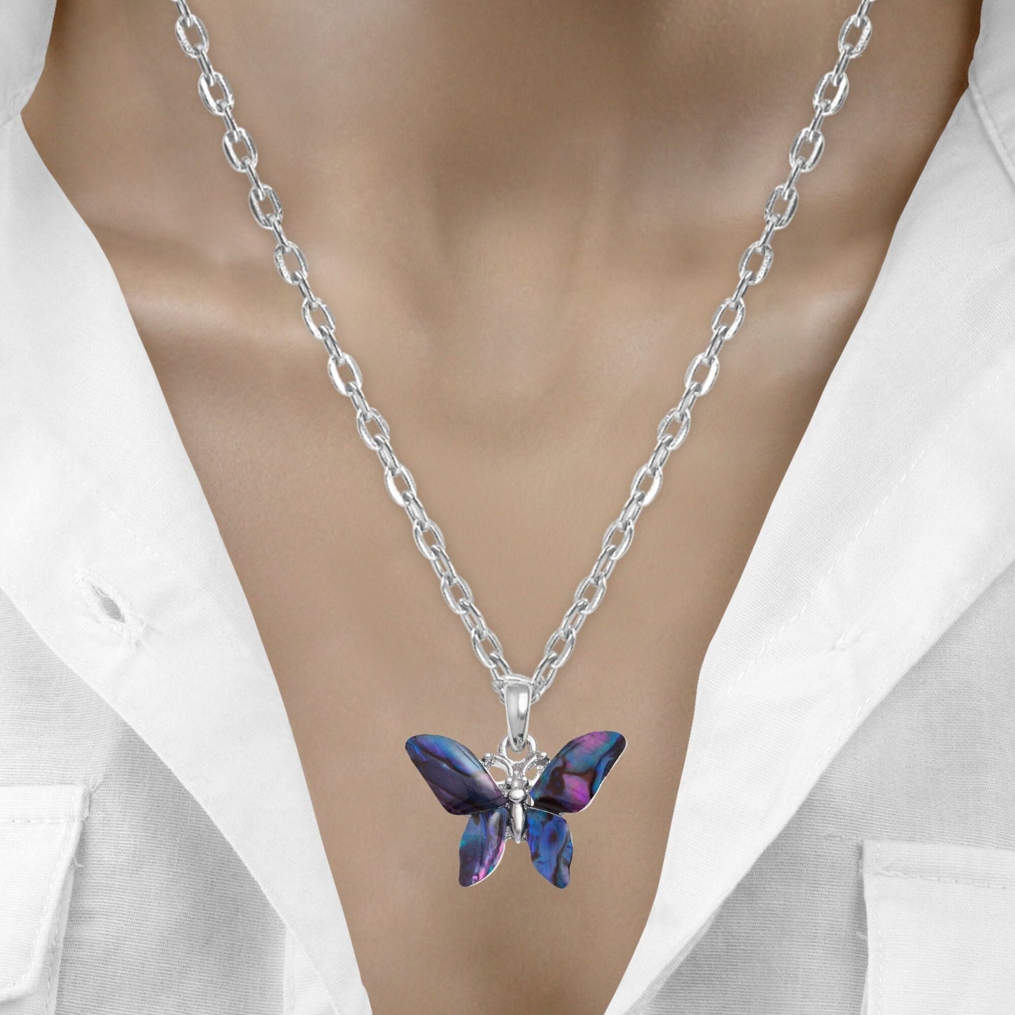 Purple Abalone Shell Butterfly Necklace - Choose Your Chain Style