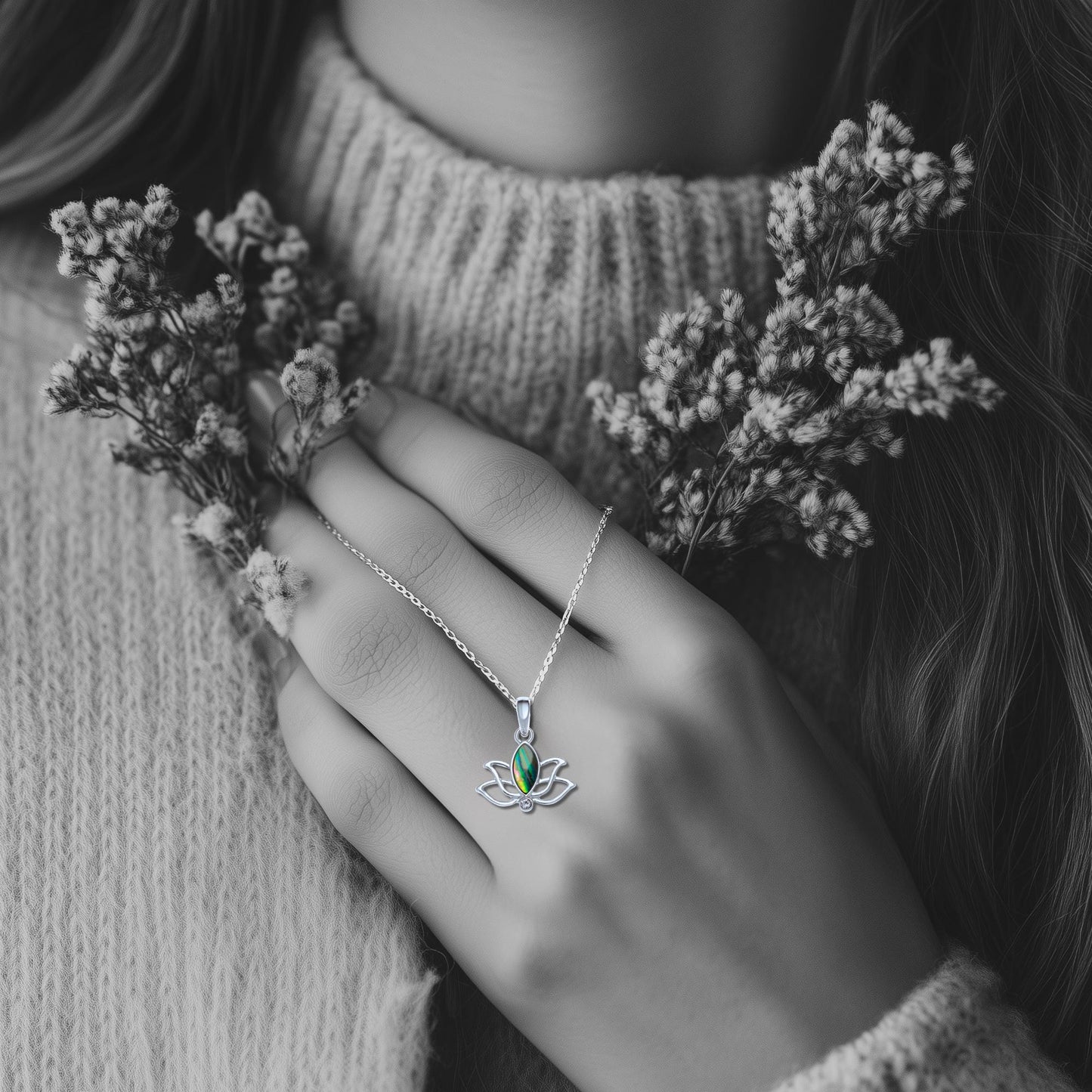 Abalone Shell Lotus Flower Necklace - Choose Your Chain Style