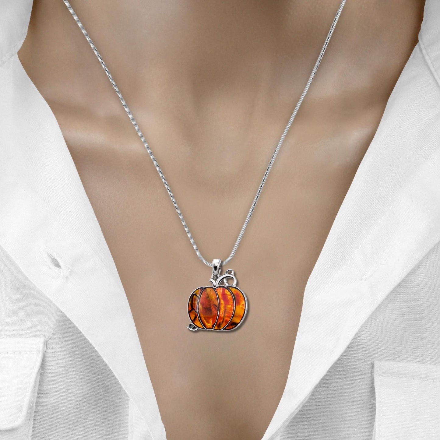 Abalone Shell Pumpkin Necklace - Choose Your Chain Style