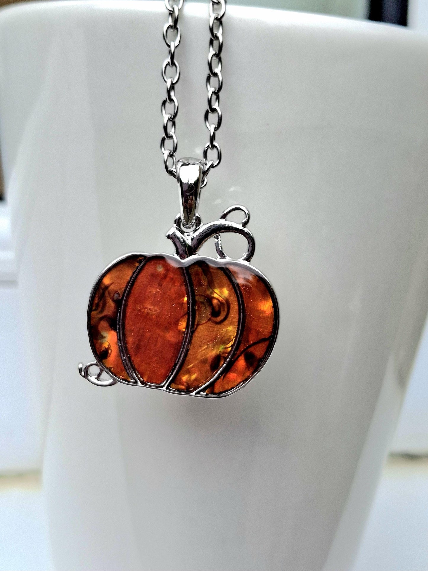 Abalone Shell Pumpkin Necklace - Choose Your Chain Style