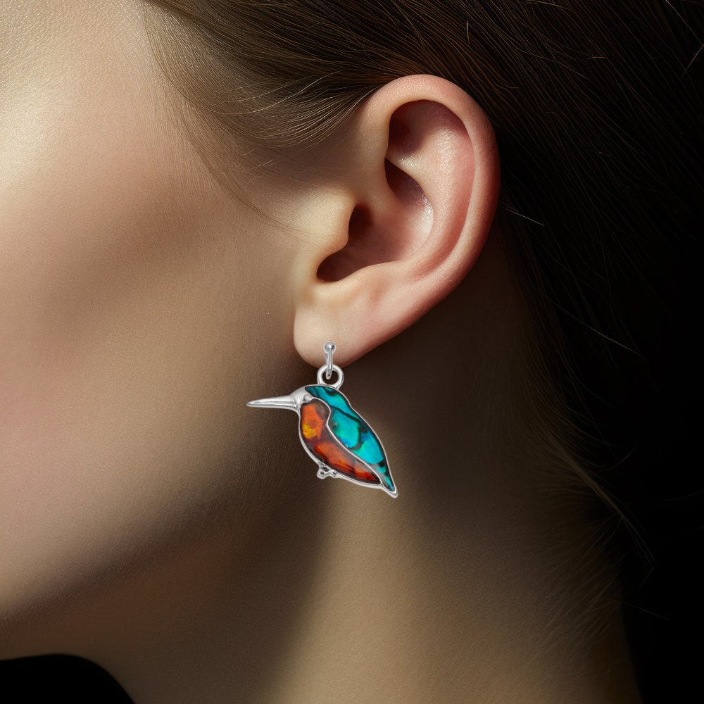 Abalone Shell Kingfisher Bird Earrings - Choose Your Ear Wire