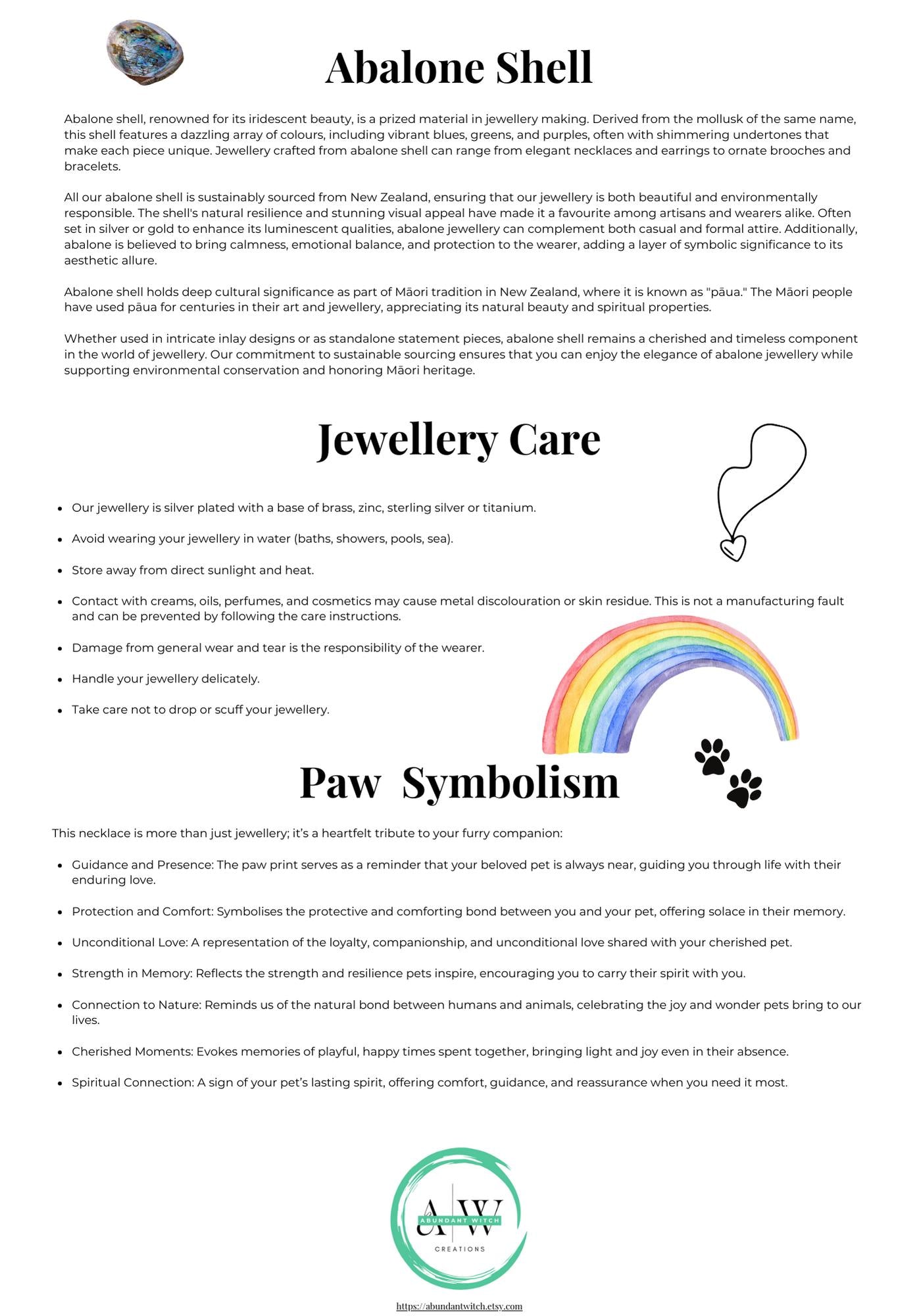 Personalised Paw Print Necklace with Abalone Shell & Initial Heart Charm