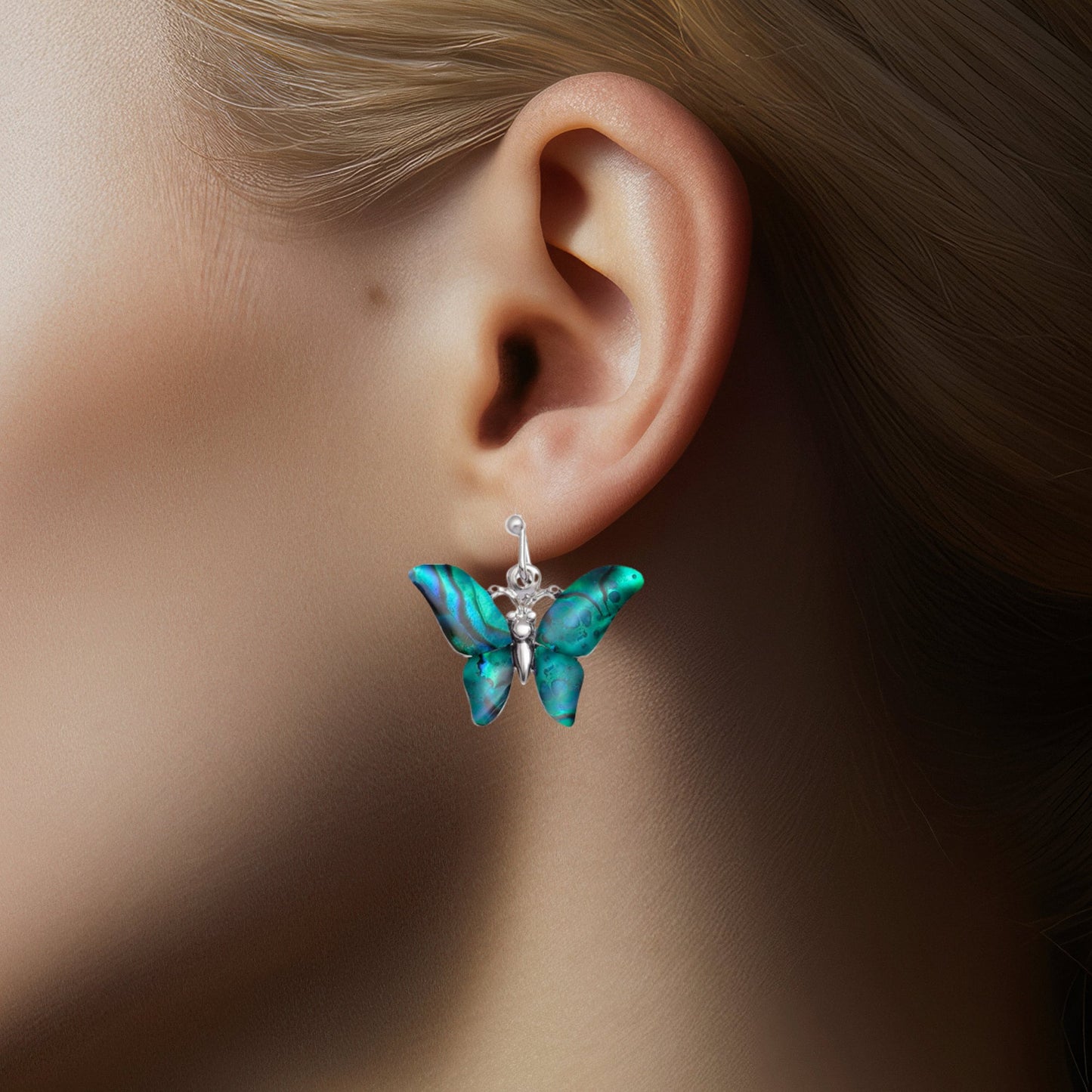 Blue Abalone Shell Butterfly Earrings - Choose Your Ear Wire