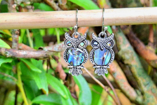 Abalone Shell Owl Bird Earrings - Choose Your Ear Wire