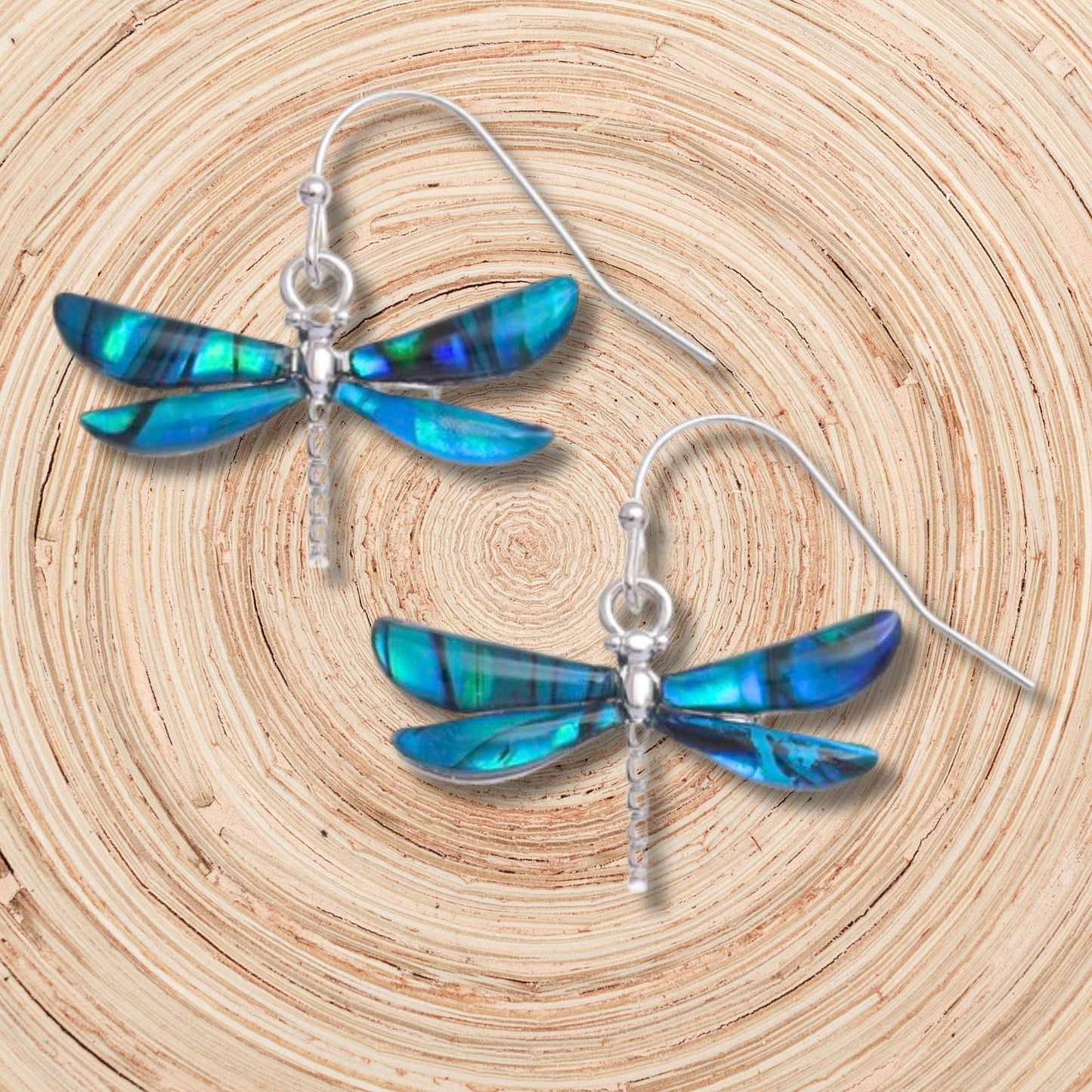 Blue Abalone Shell Dragonfly Earrings – Choose Your Ear Wire