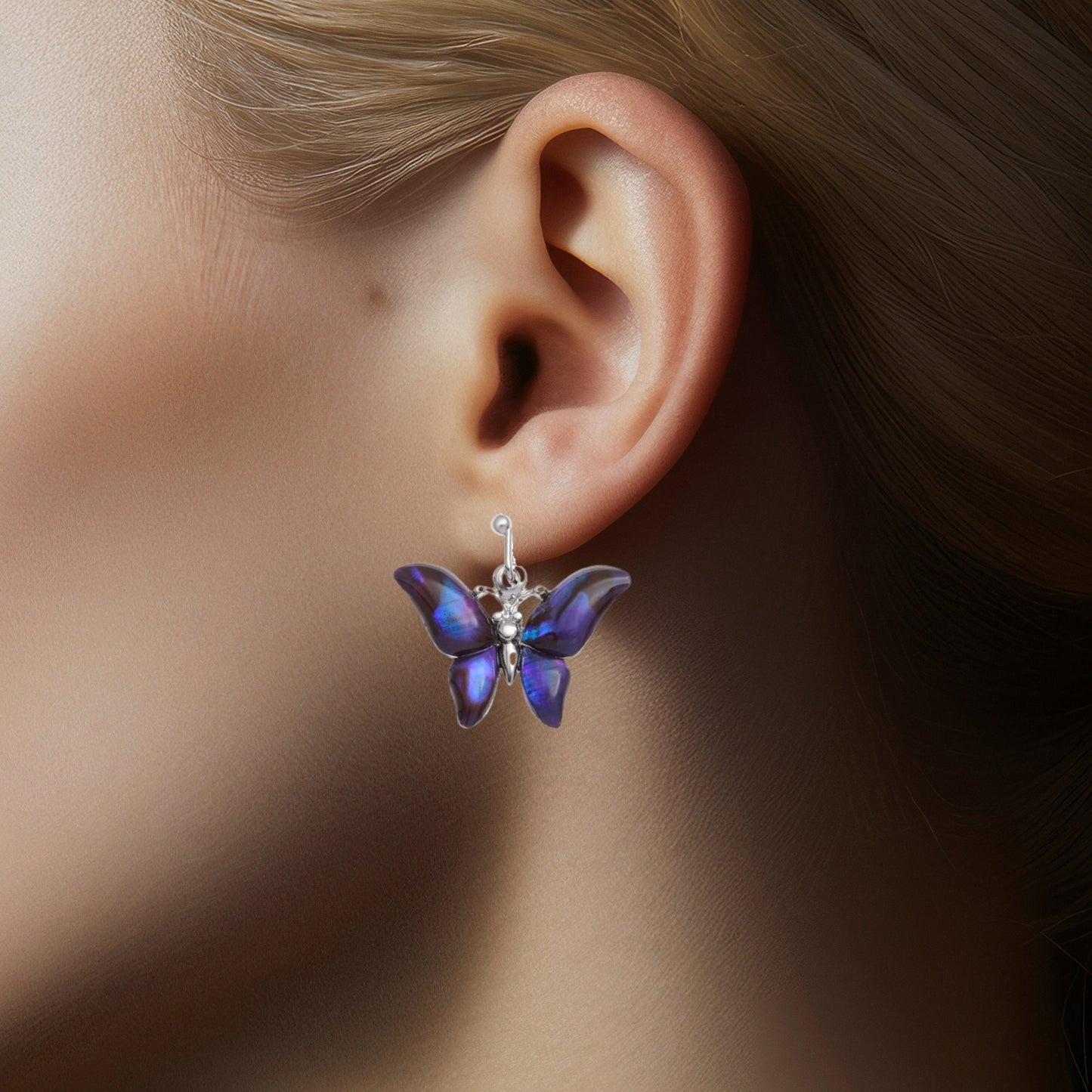 Purple Butterfly Abalone Shell Earrings - Choose Your Ear Wire