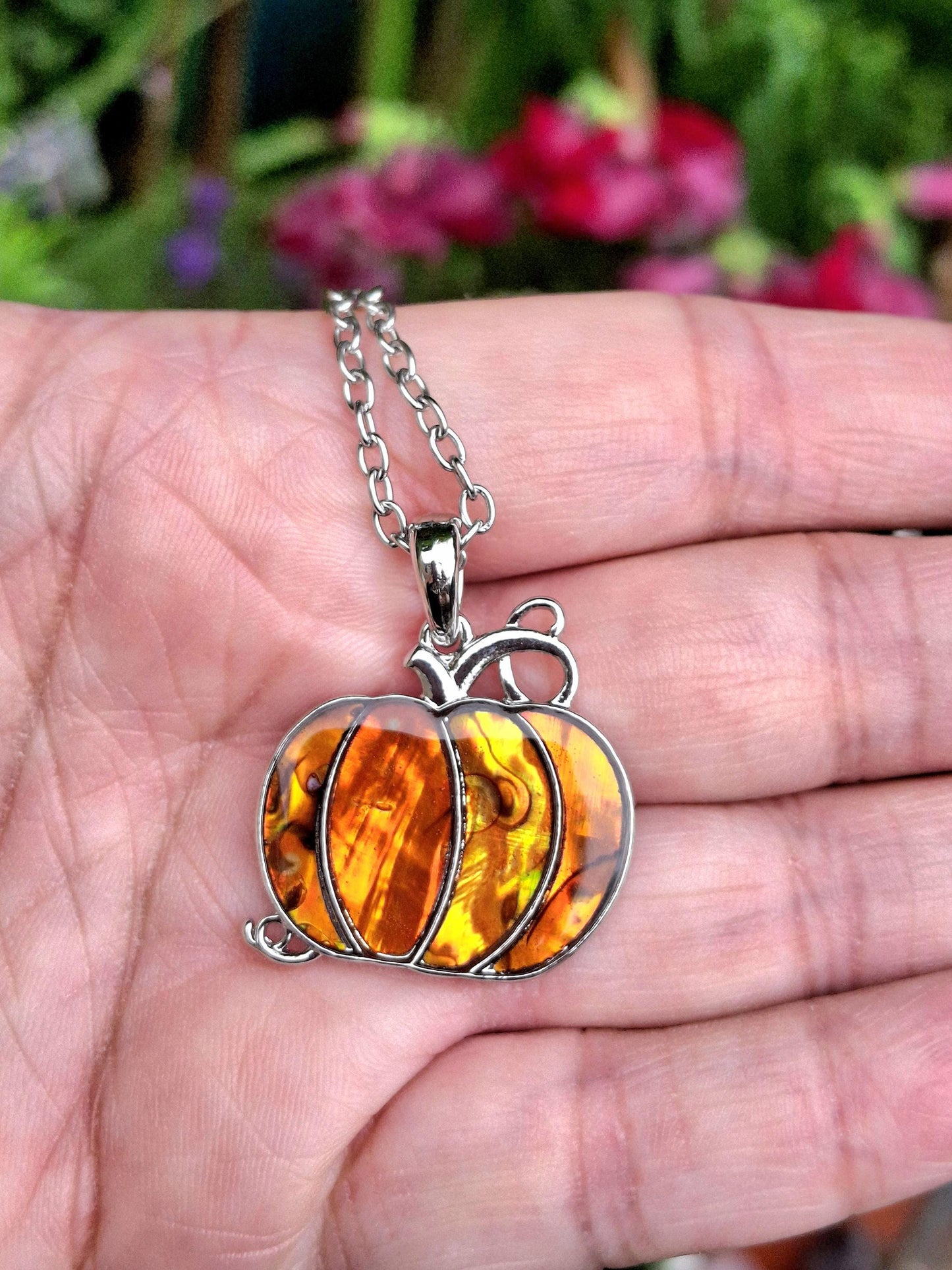 Abalone Shell Pumpkin Necklace - Choose Your Chain Style