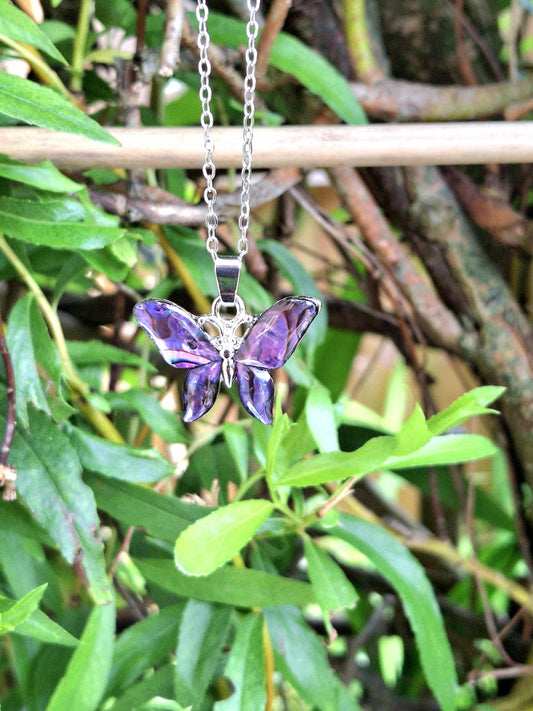 Purple Abalone Shell Butterfly Necklace - Choose Your Chain Style
