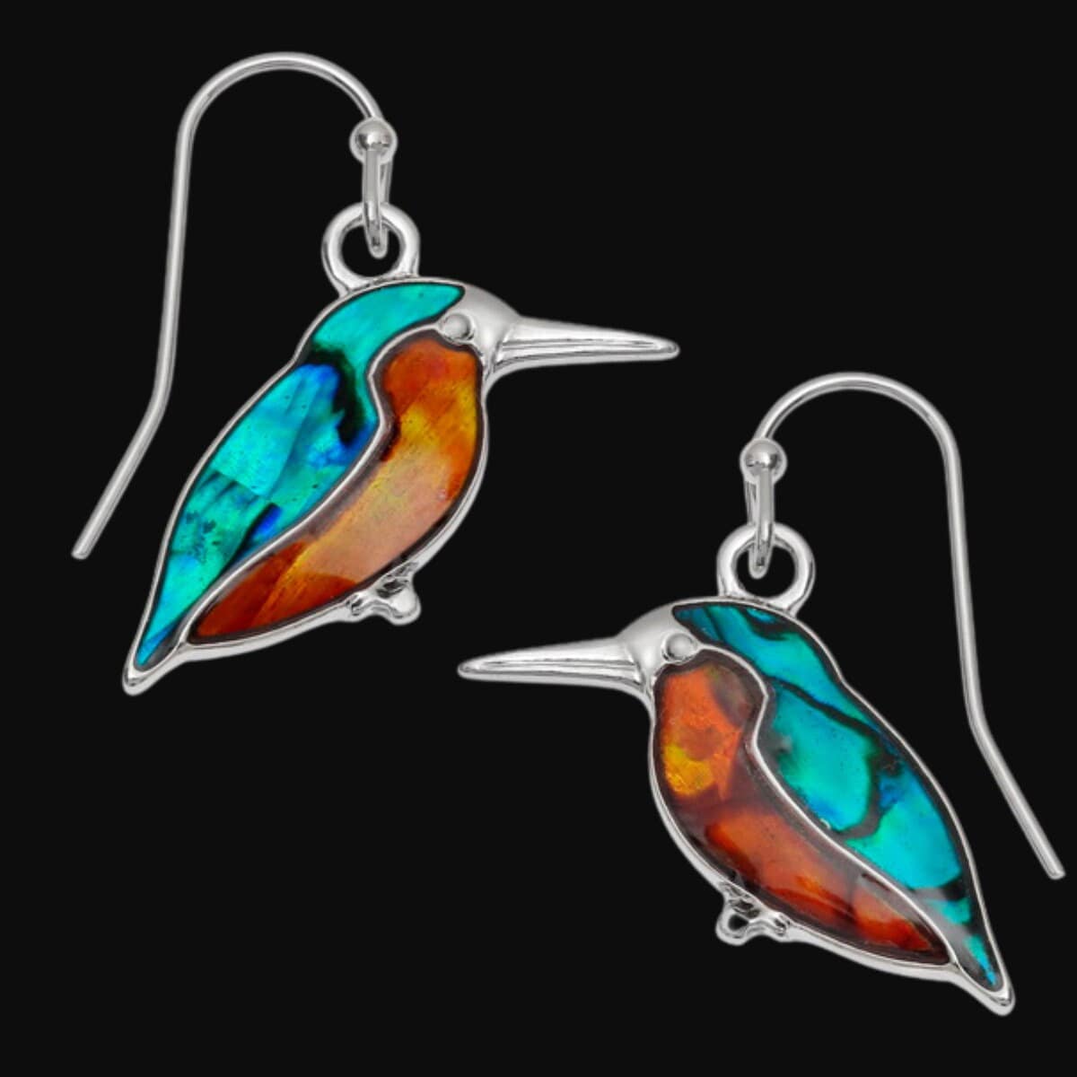 Abalone Shell Kingfisher Bird Earrings - Choose Your Ear Wire