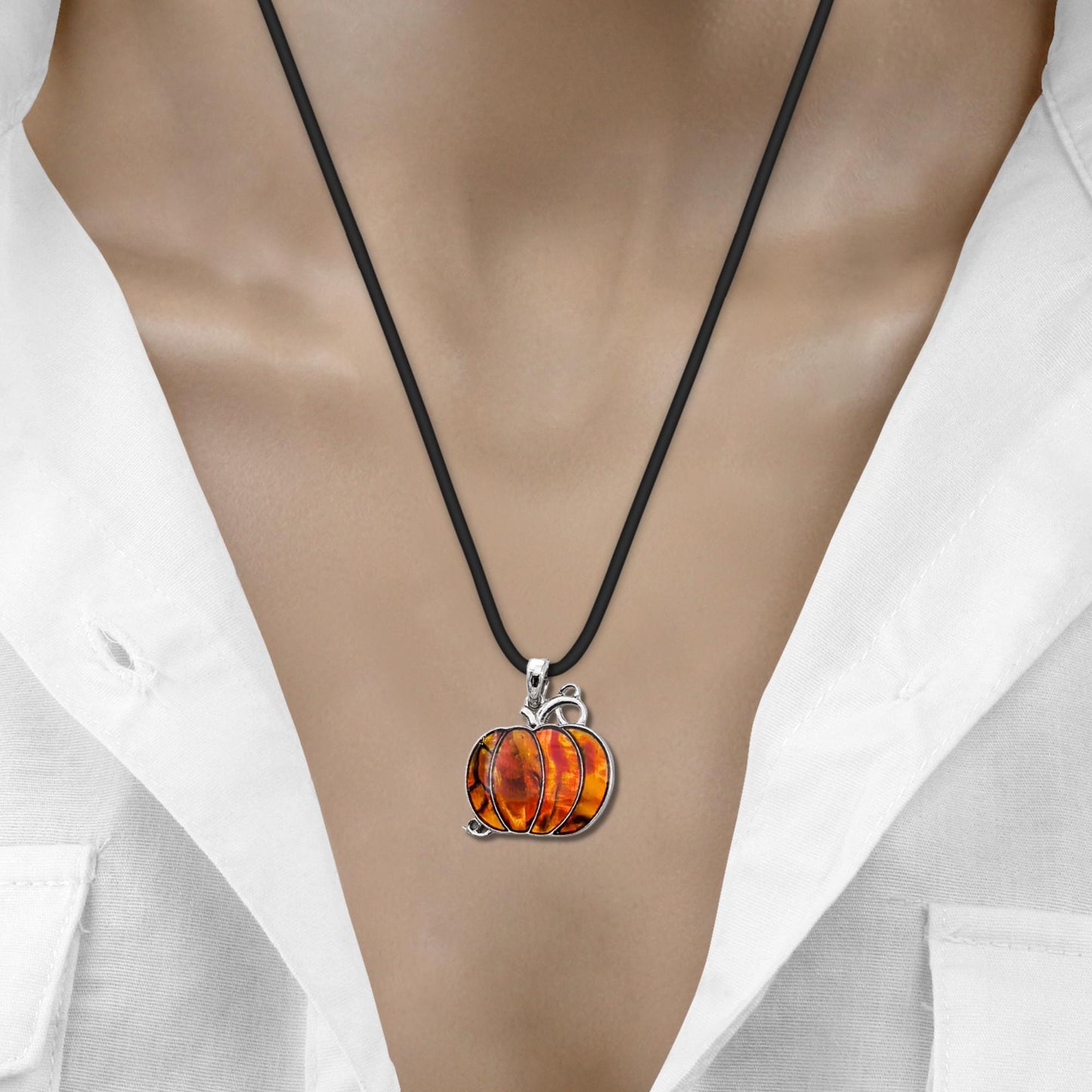 Abalone Shell Pumpkin Necklace - Choose Your Chain Style