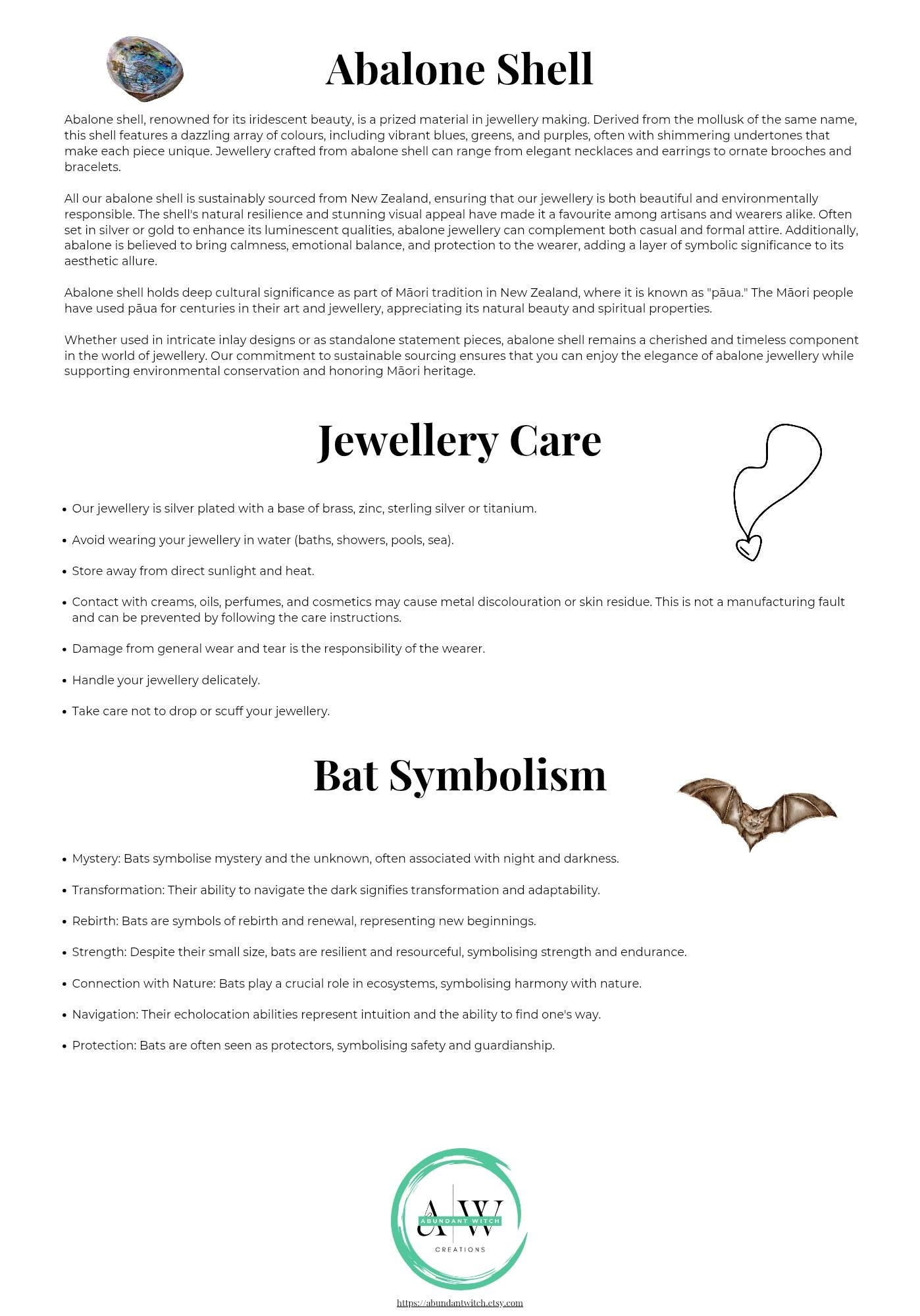 Abalone Shell Bat Earrings - Choose Your Ear Wire