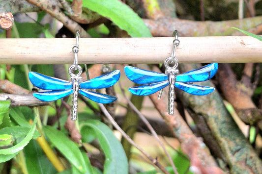 Blue Abalone Shell Dragonfly Earrings – Choose Your Ear Wire