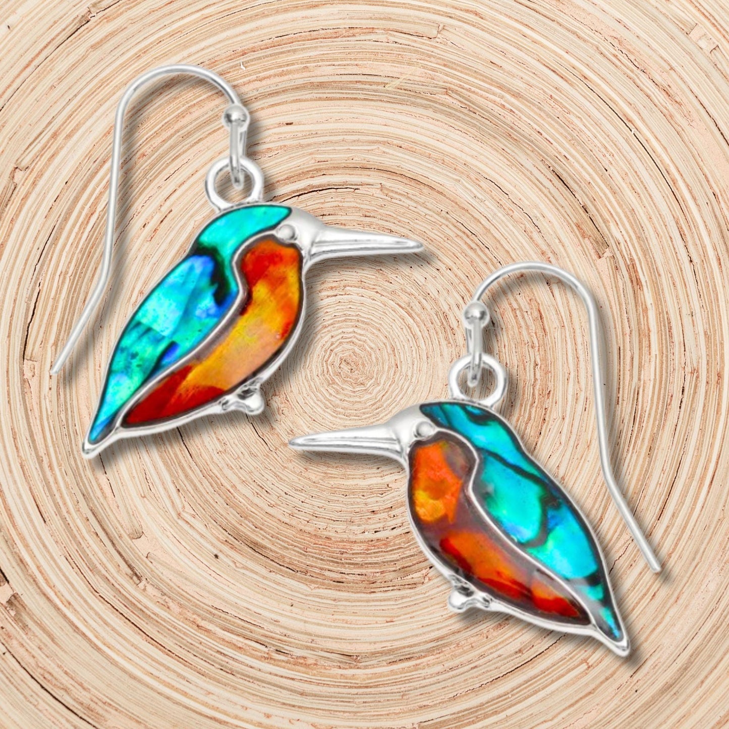 Abalone Shell Kingfisher Bird Earrings - Choose Your Ear Wire
