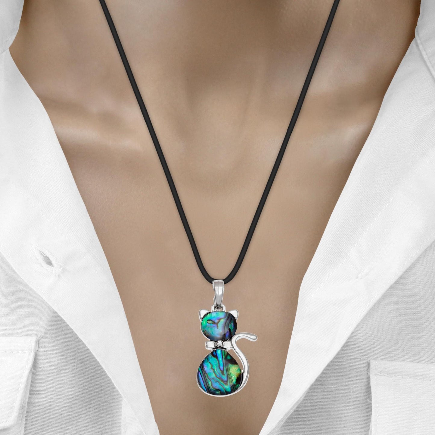 Abalone Shell Cat Necklace: Choose Your Chain Style