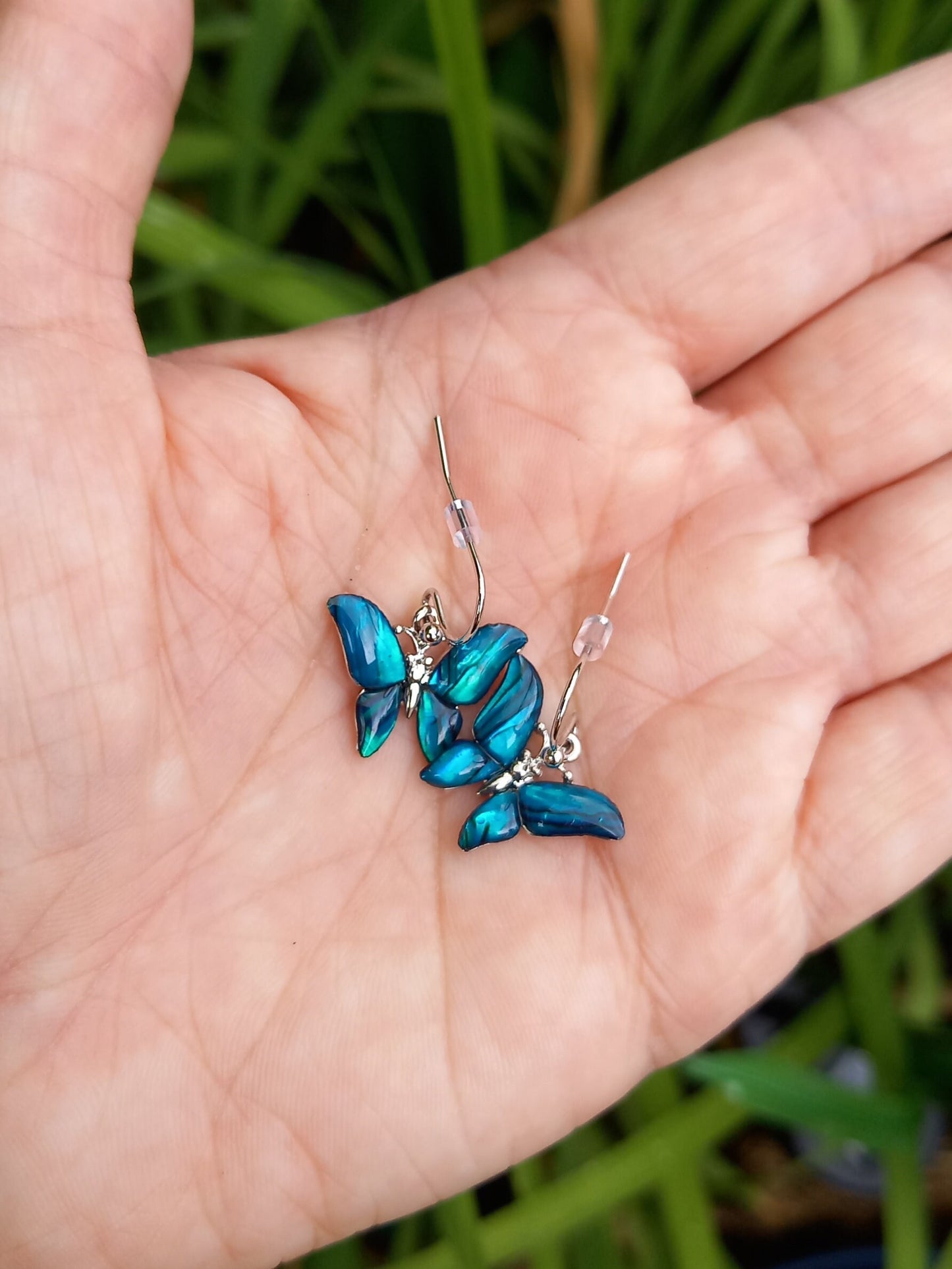 Blue Abalone Shell Butterfly Earrings - Choose Your Ear Wire