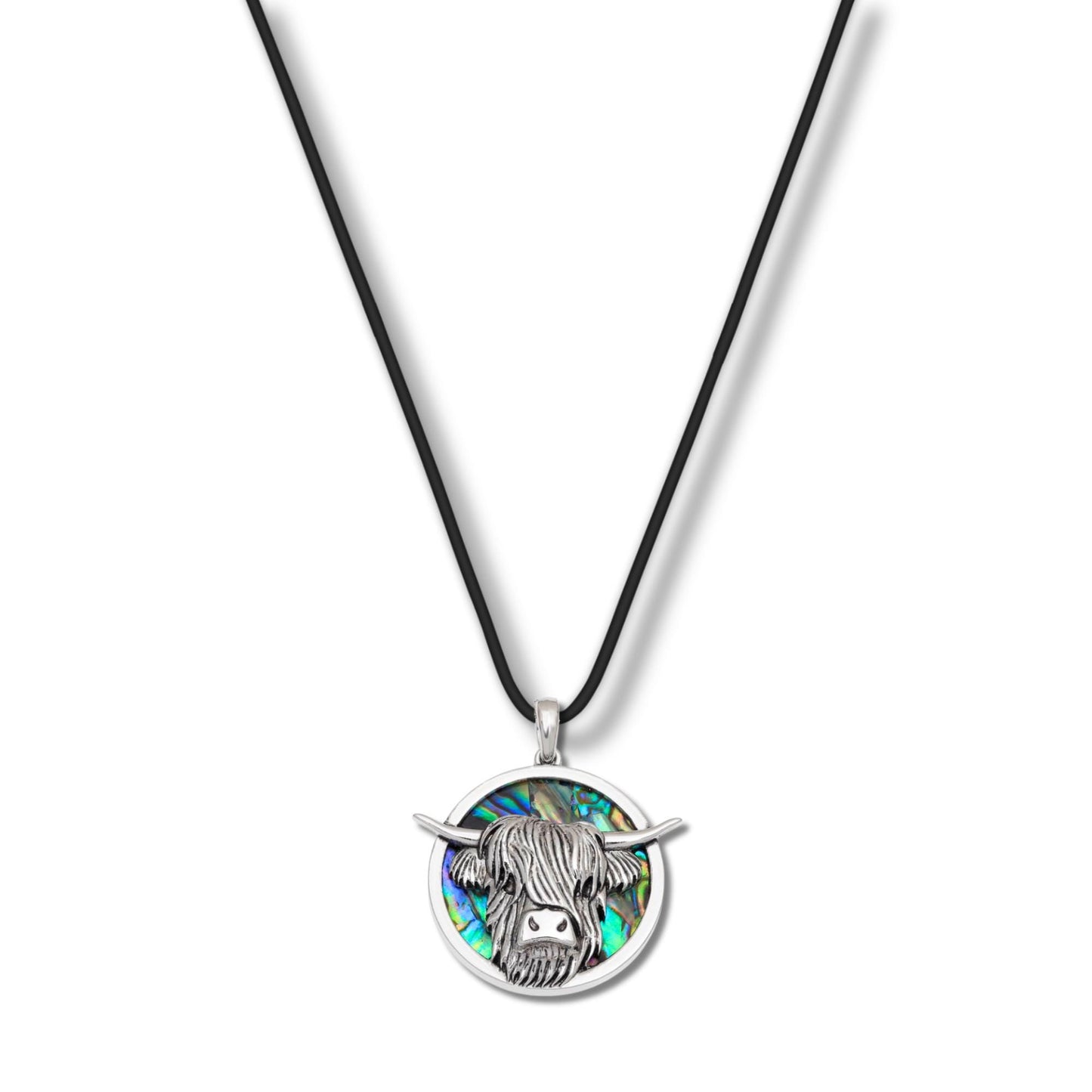 Abalone Shell Highland Cow Necklace - Choose Your Chain Style