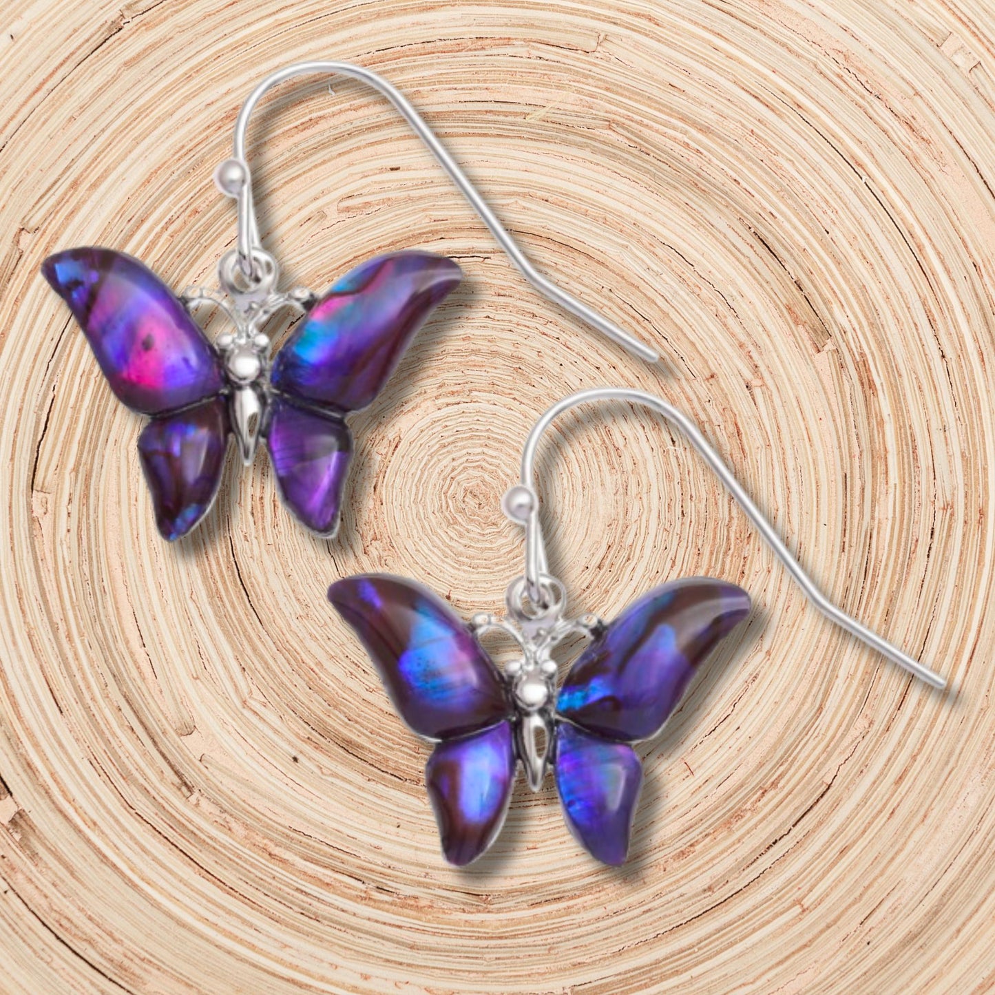 Purple Butterfly Abalone Shell Earrings - Choose Your Ear Wire
