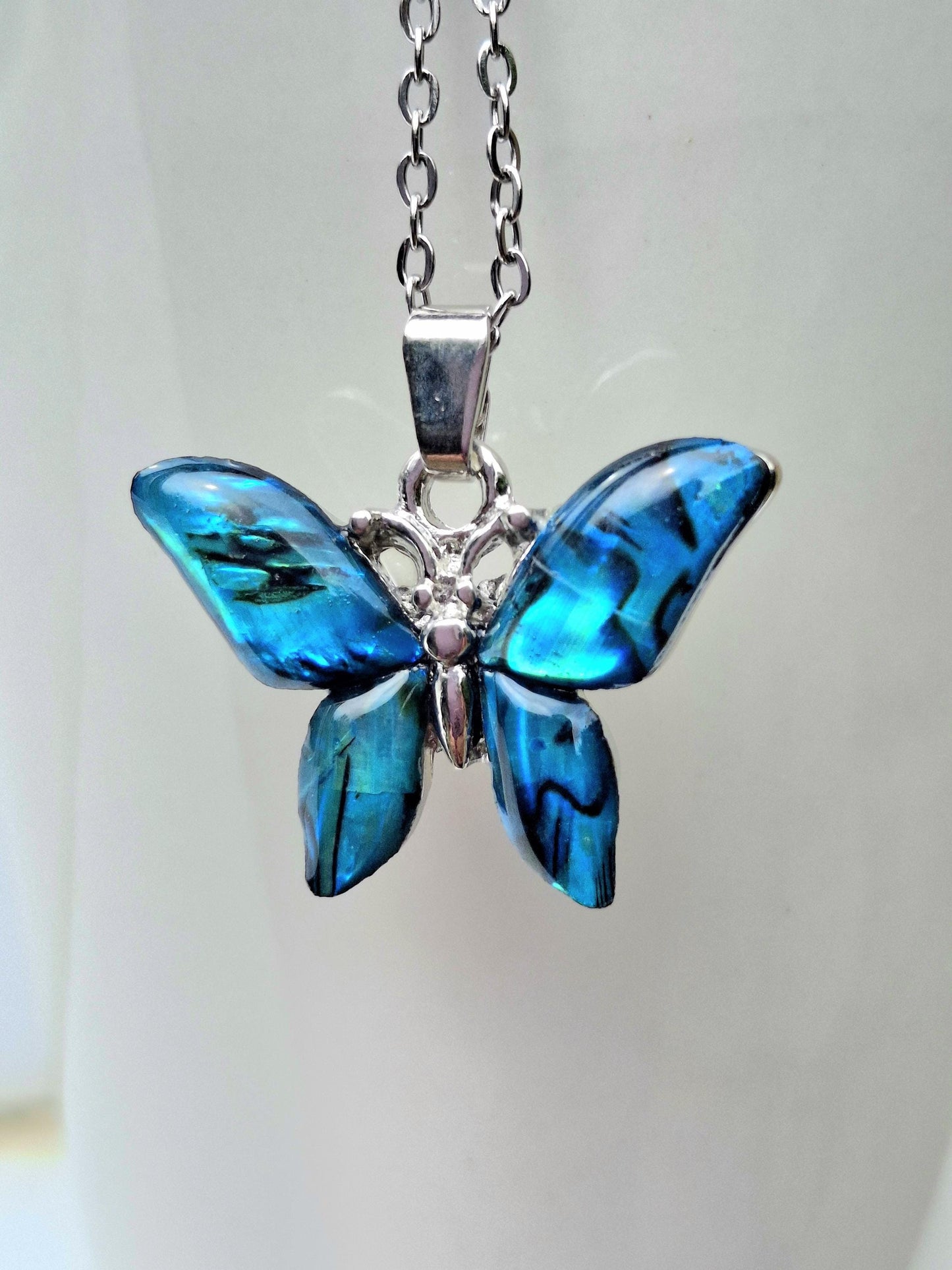 Blue Abalone Shell Butterfly Necklace - Choose Your Chain Style