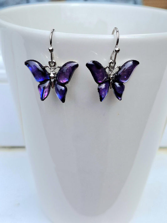 Purple Butterfly Abalone Shell Earrings - Choose Your Ear Wire